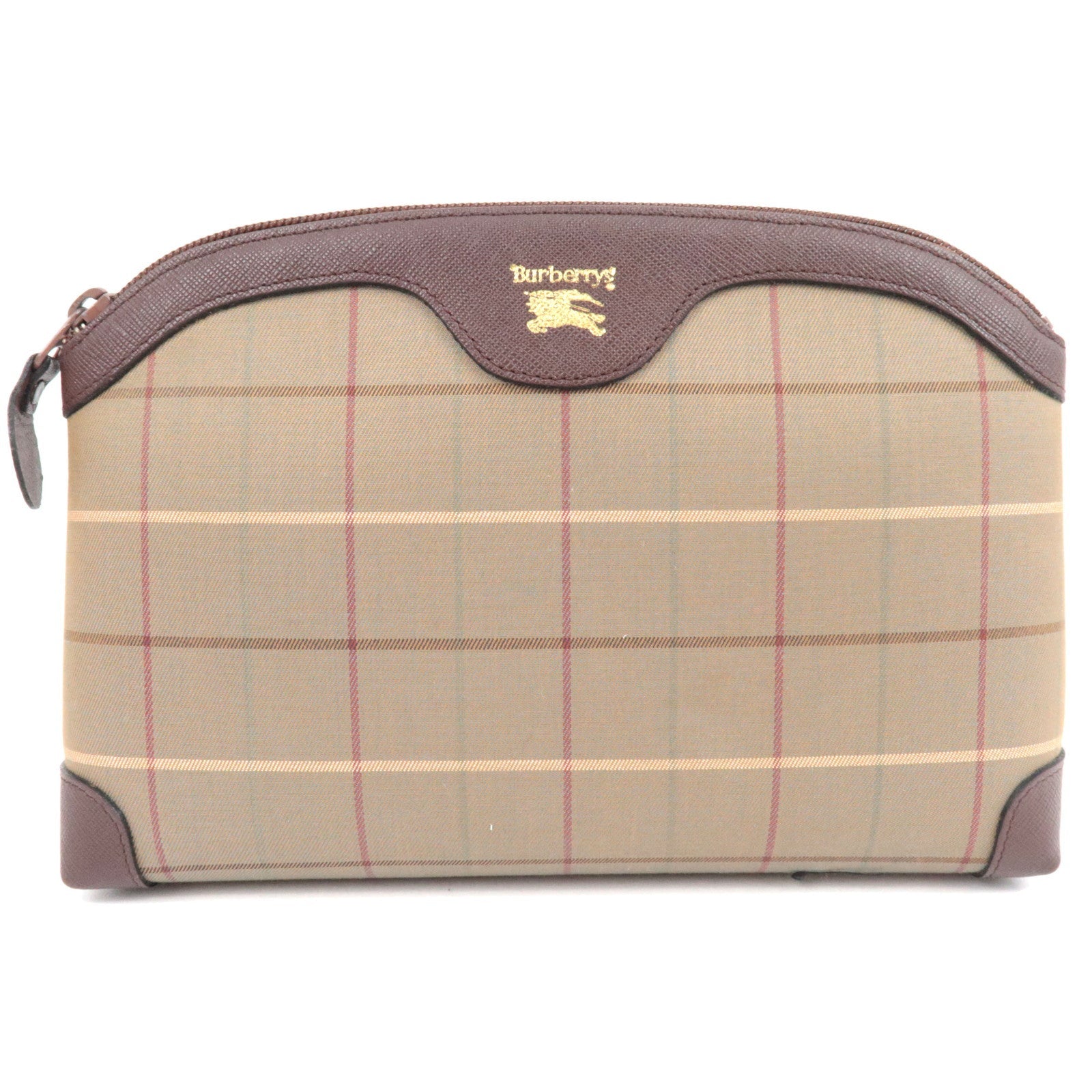 BUREBERRY Burberry's Plaid Pouch Canvas Leather Khaki Brown *Box81184