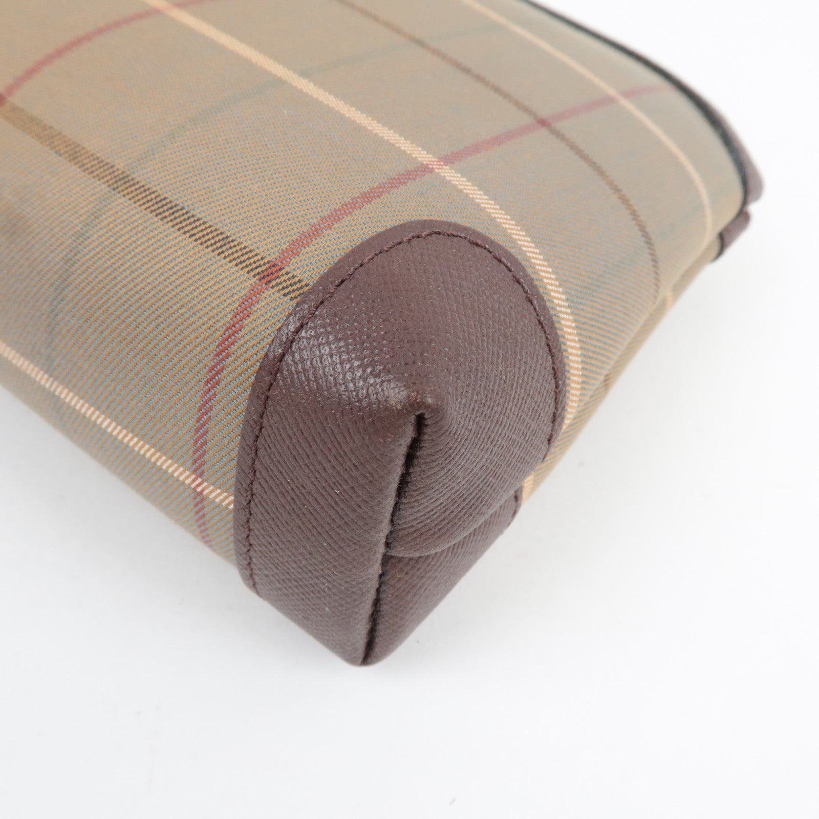 BURBERRY Burberry's Plaid Pouch Canvas Leather Khaki Brown *Box