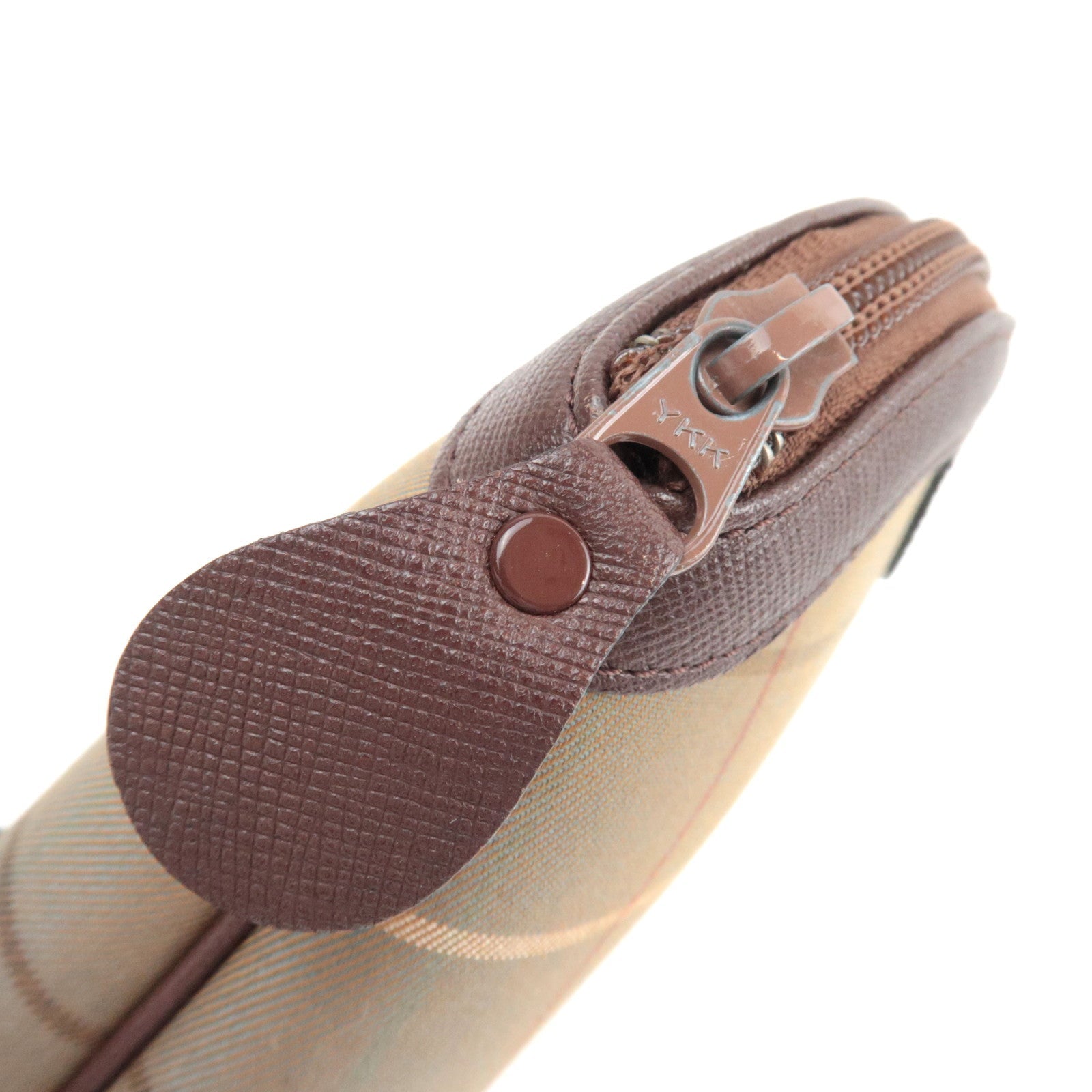 BURBERRY Burberry's Plaid Pouch Canvas Leather Khaki Brown *Box