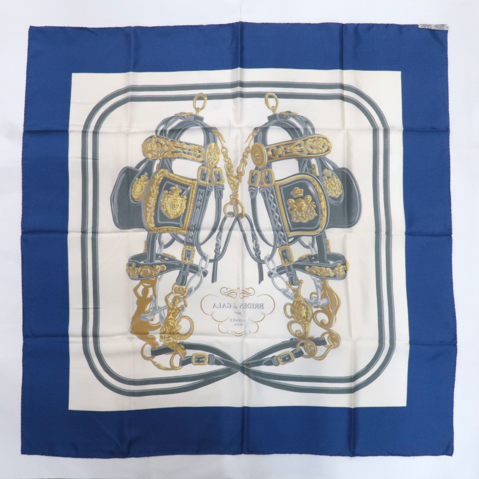 HERMES Carre 90 Scarf BRIDES de GALA 100% Silk Blue White