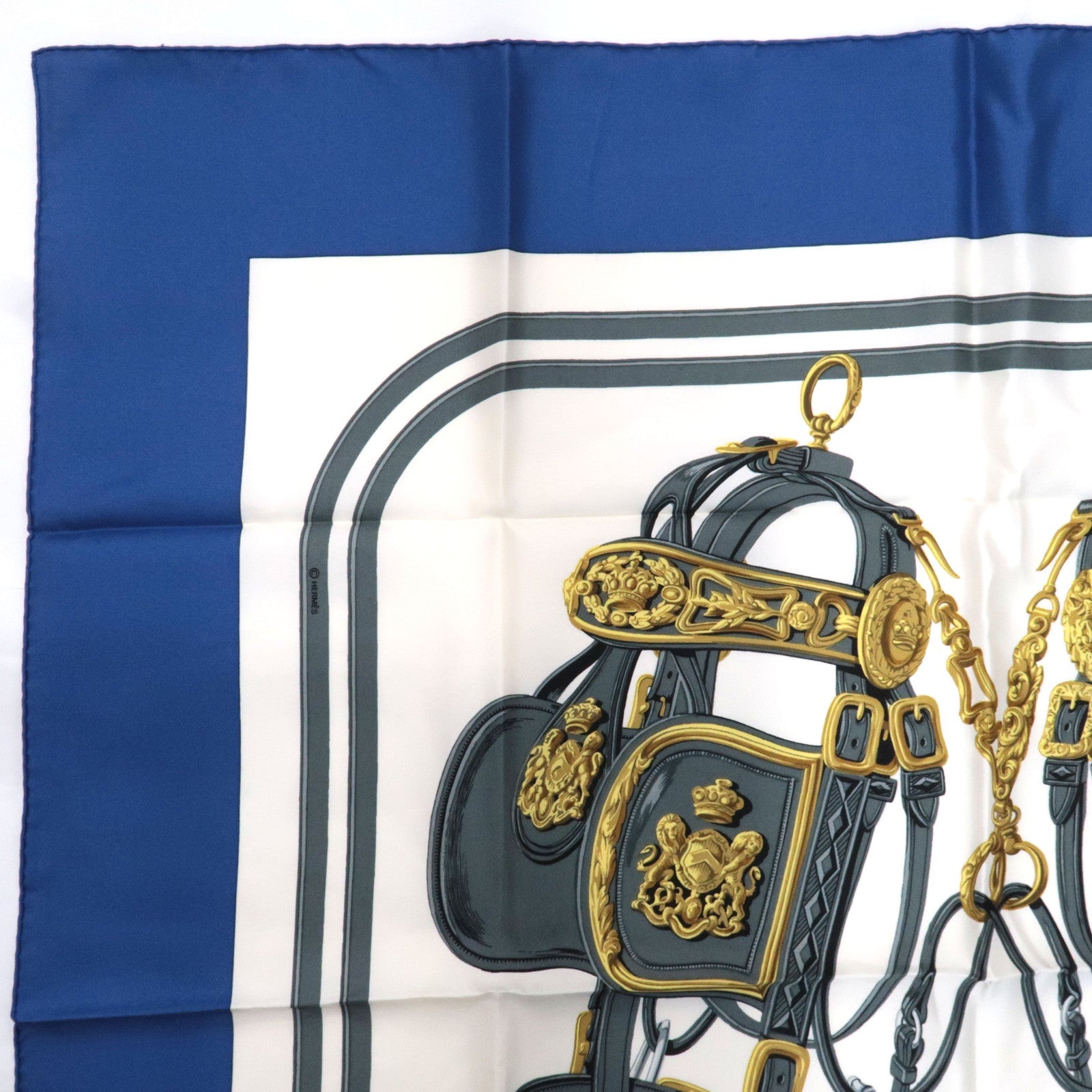 HERMES Carre 90 Scarf BRIDES de GALA 100% Silk Blue White