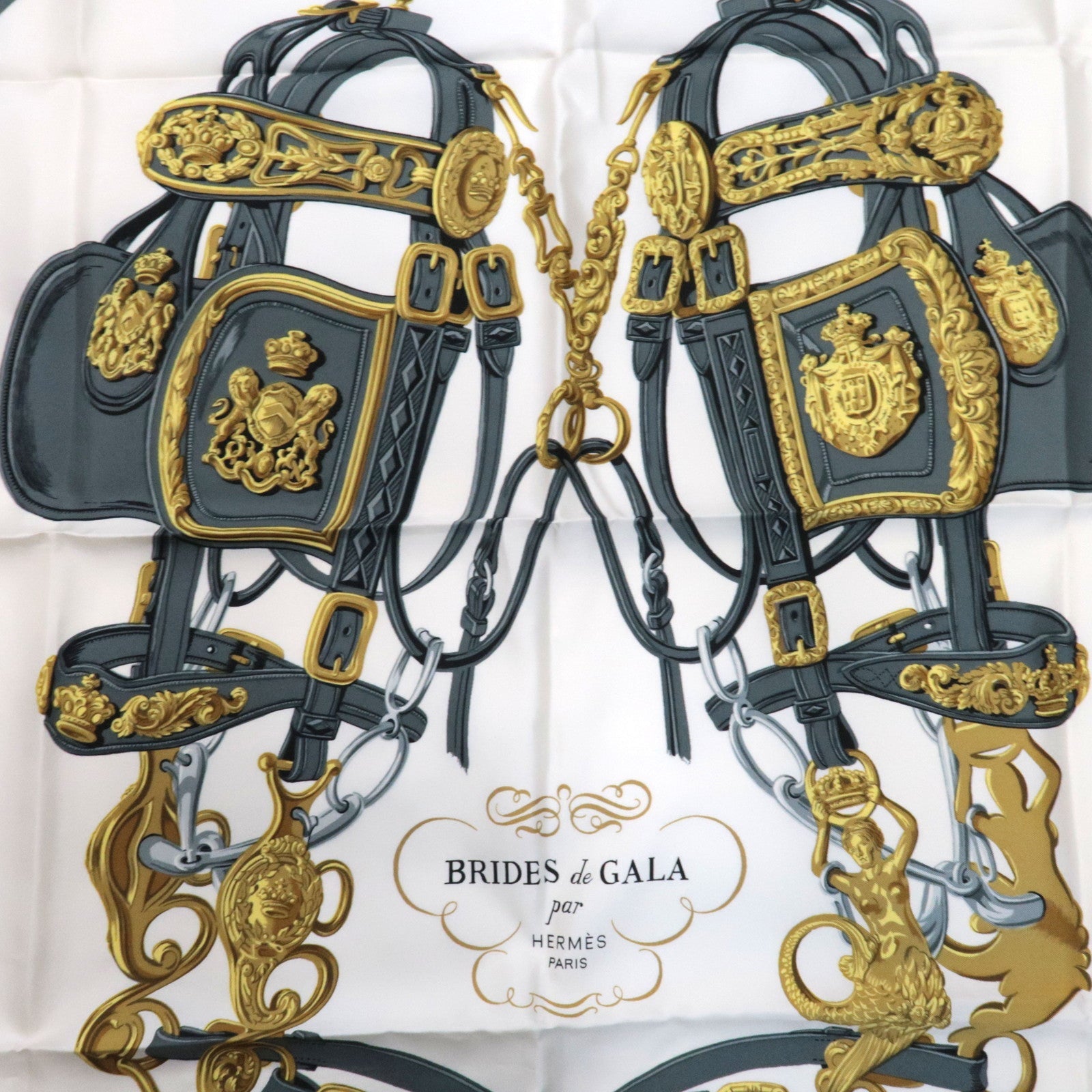 HERMES Carre 90 Scarf BRIDES de GALA 100% Silk Blue White