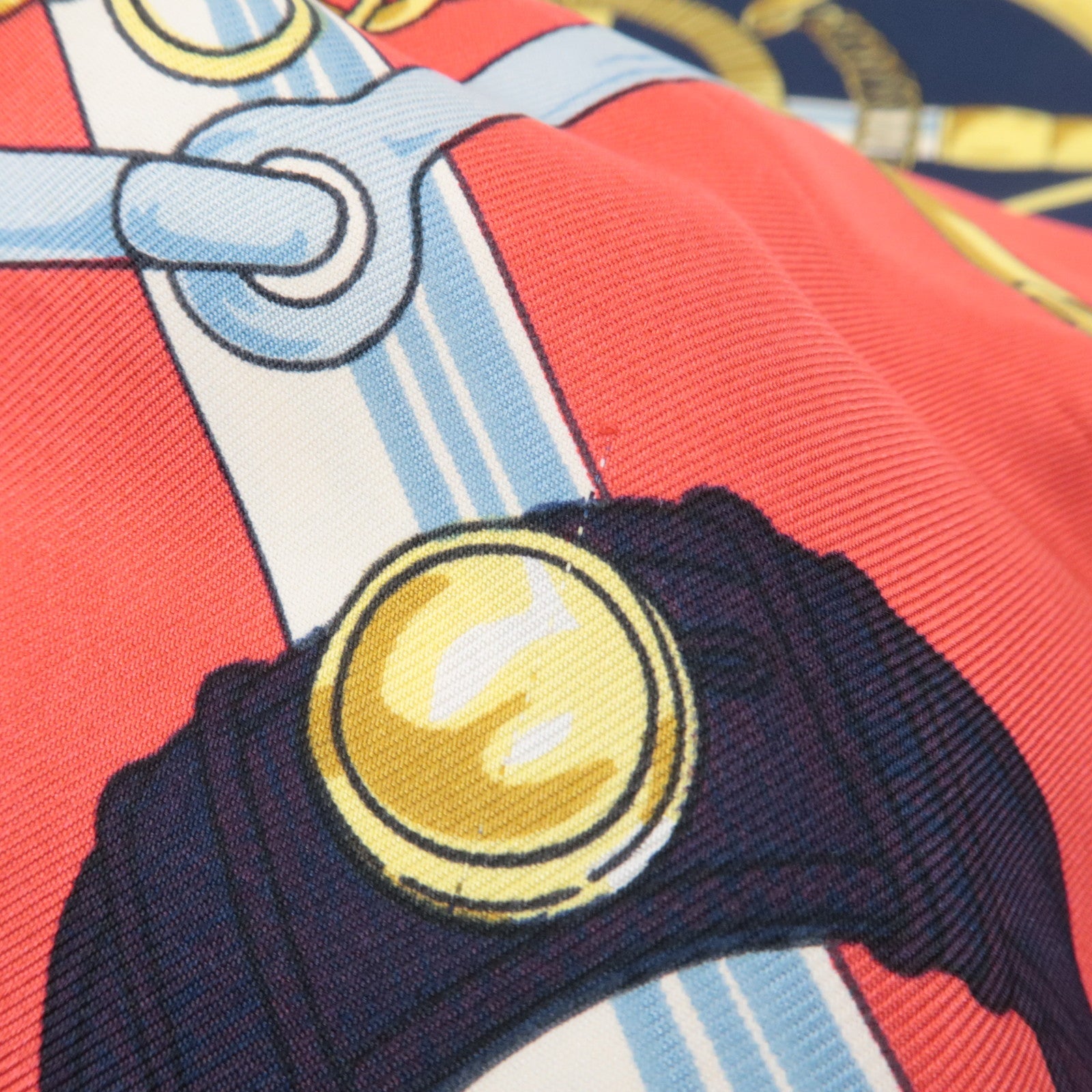 HERMES Carre 90 Scarf Eperon d'or 100% Silk *Red Navy