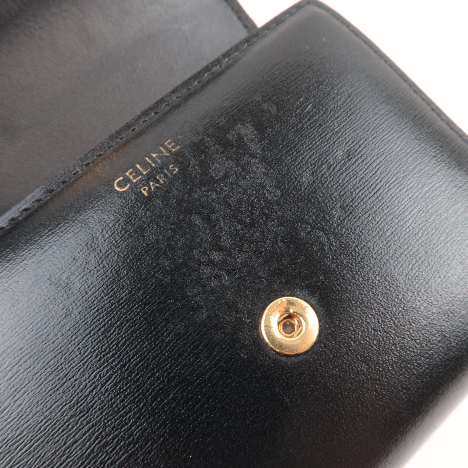 CELINE Triomphe Tri-Fold Wallet Leather Black Gold HDW *Box