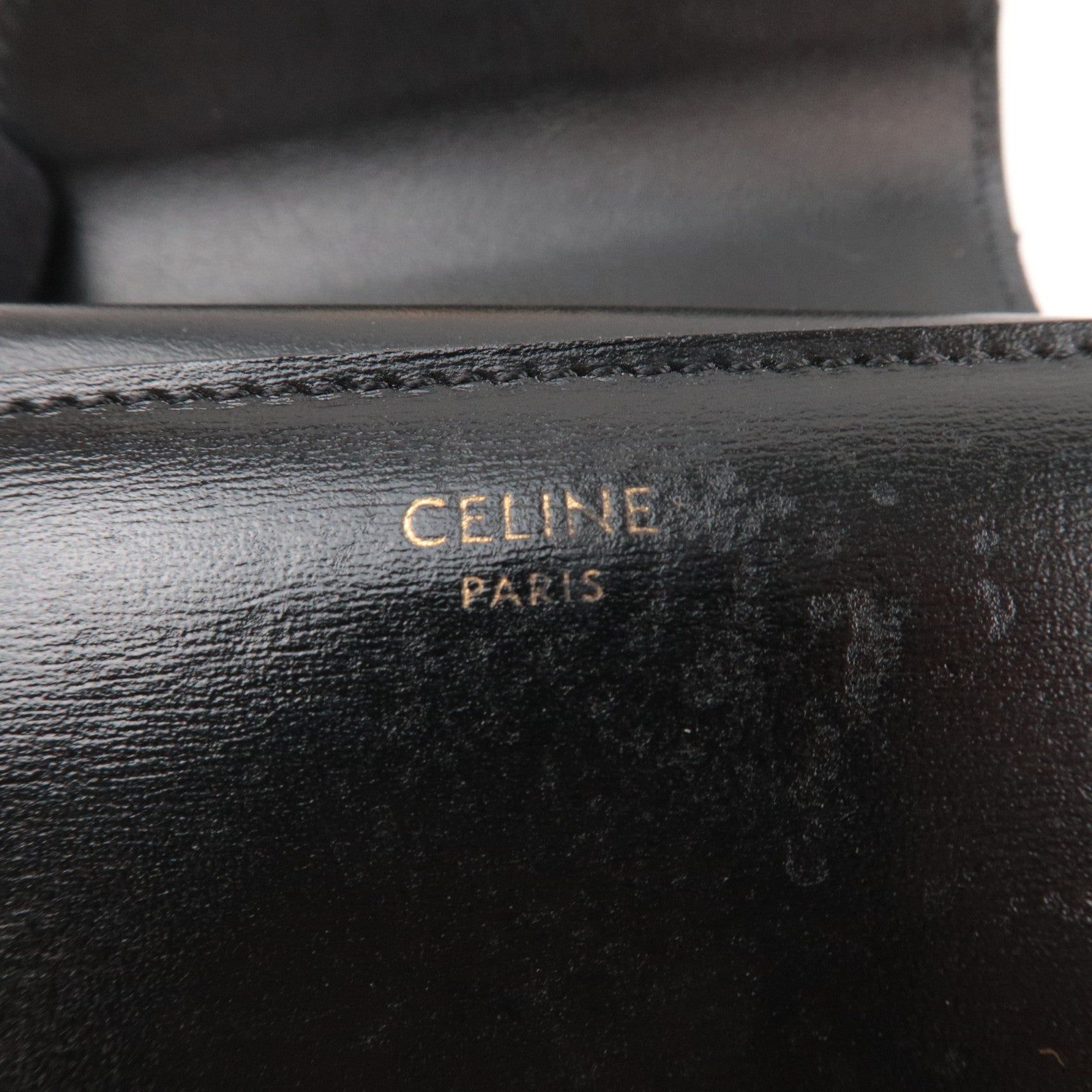 CELINE Triomphe Tri-Fold Wallet Leather Black Gold HDW *Box