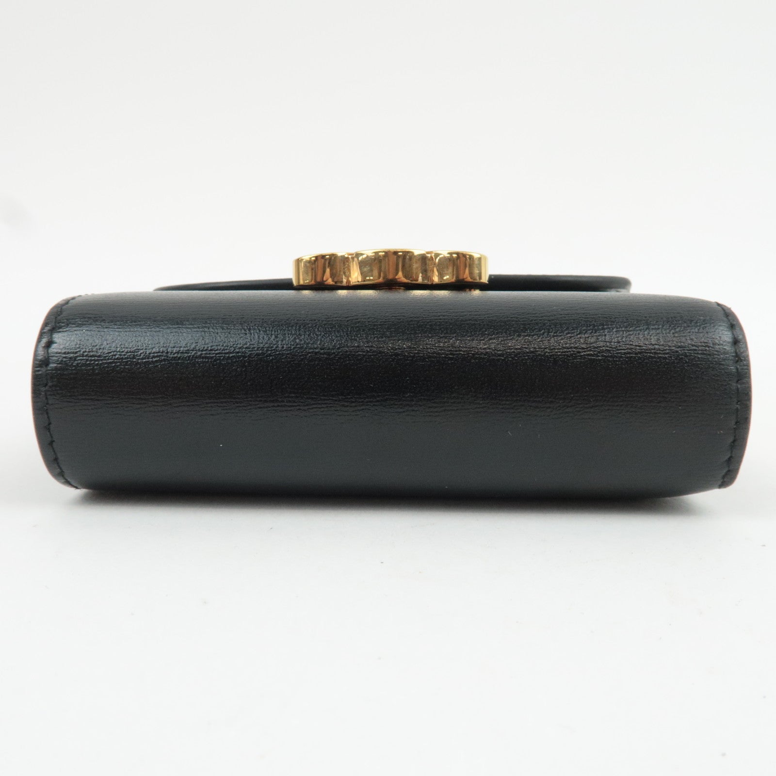 CELINE Triomphe Tri-Fold Wallet Leather Black Gold HDW *Box