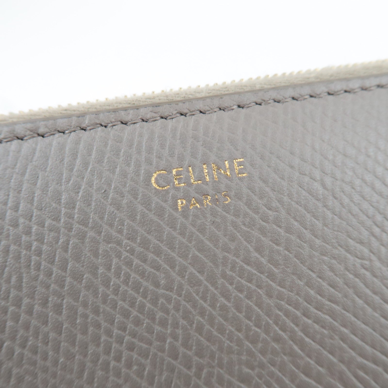 CELINE Round Zipper Long Wallet Leather Greige *Box, Dust bag