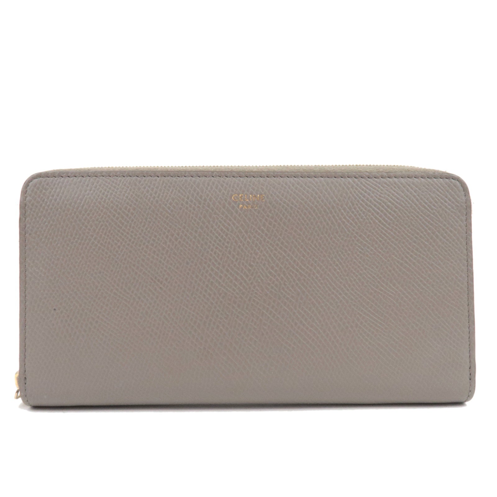 CELINE Round Zipper Long Wallet Leather Greige *Box, Dust bag81213