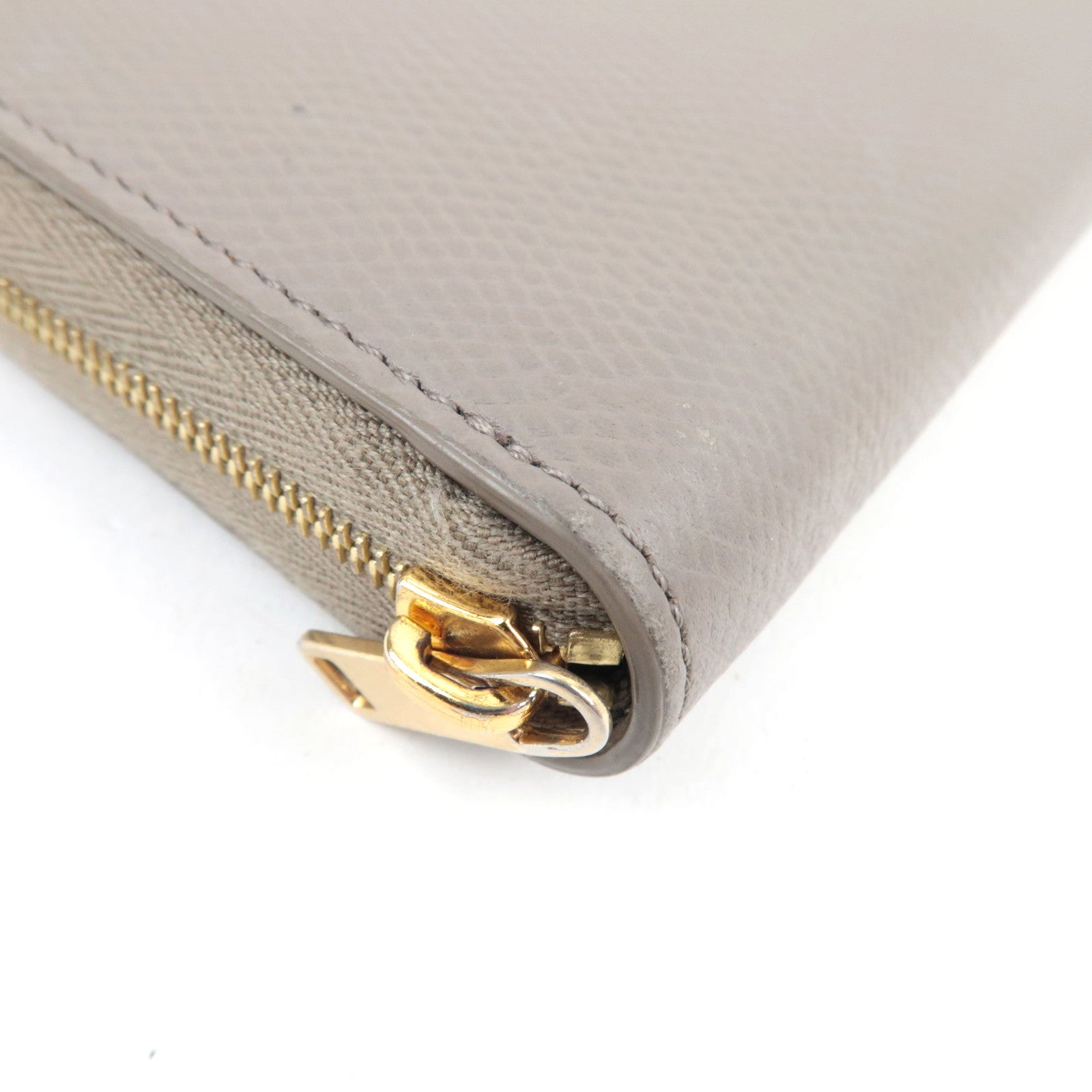 CELINE Round Zipper Long Wallet Leather Greige *Box, Dust bag