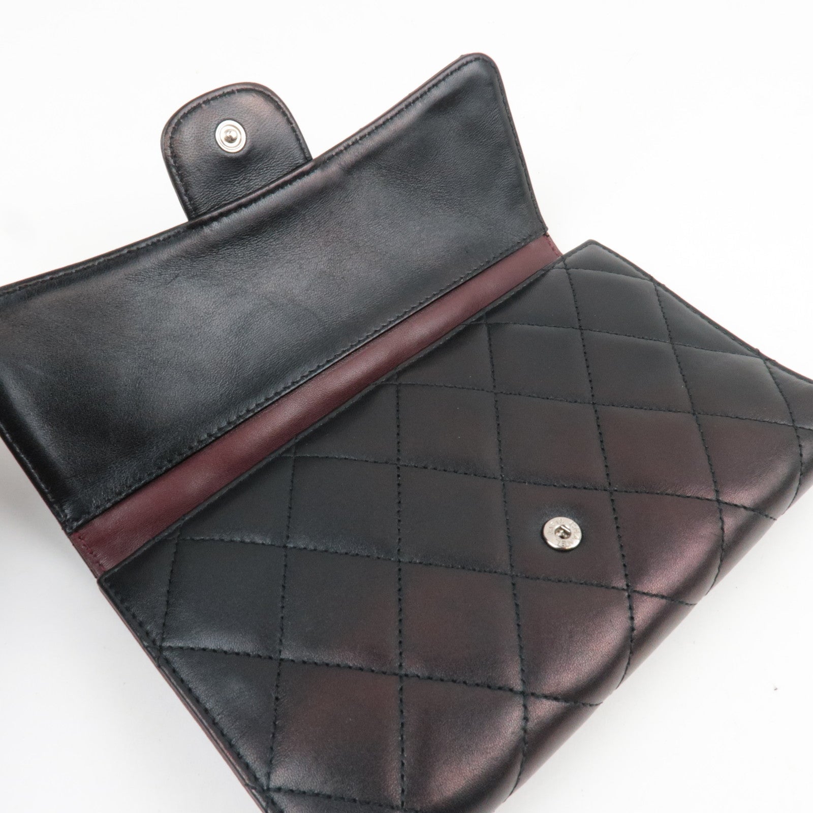 CHANEL Matelasse Tri-Fold Long Wallet Lambskin Black Silver HDW 14212311 *G card