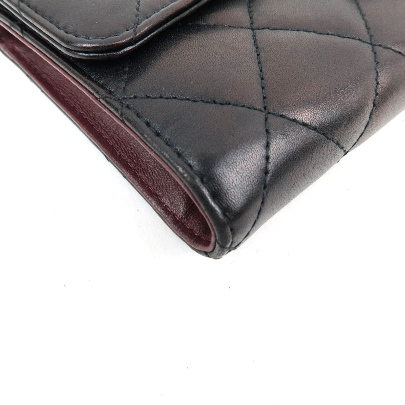 CHANEL Matelasse Tri-Fold Long Wallet Lambskin Black Silver HDW 14212311 *G card
