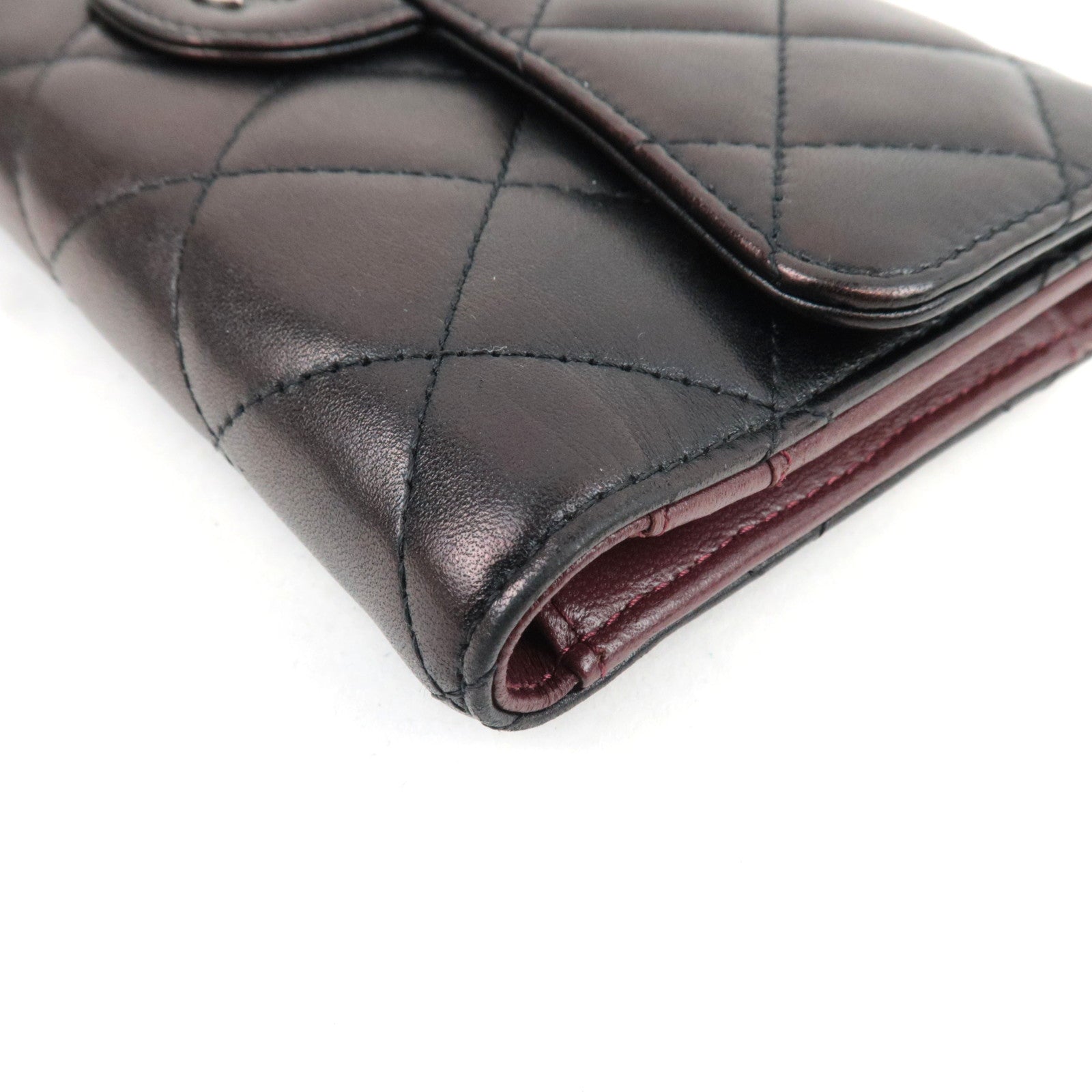 CHANEL Matelasse Tri-Fold Long Wallet Lambskin Black Silver HDW 14212311 *G card