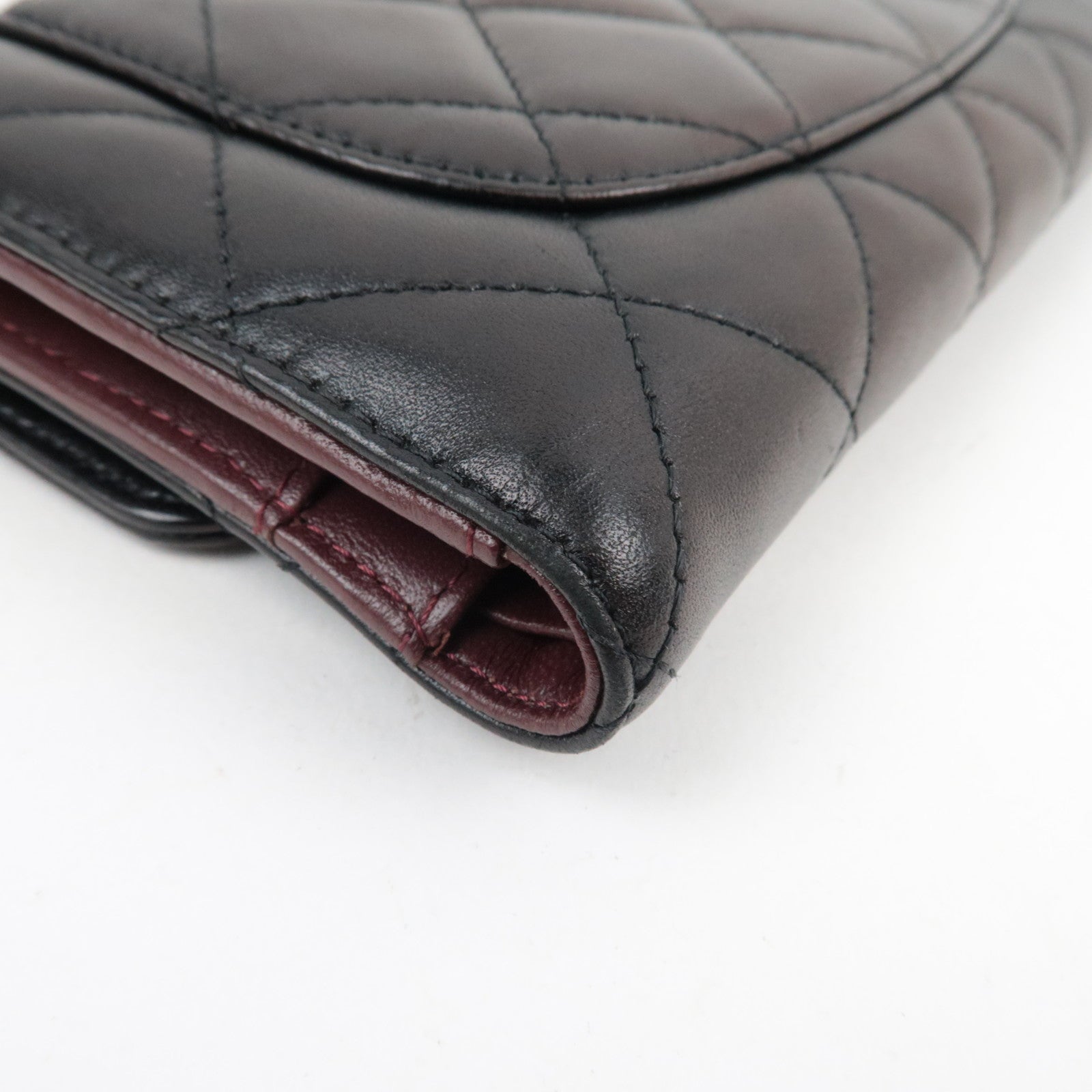 CHANEL Matelasse Tri-Fold Long Wallet Lambskin Black Silver HDW 14212311 *G card