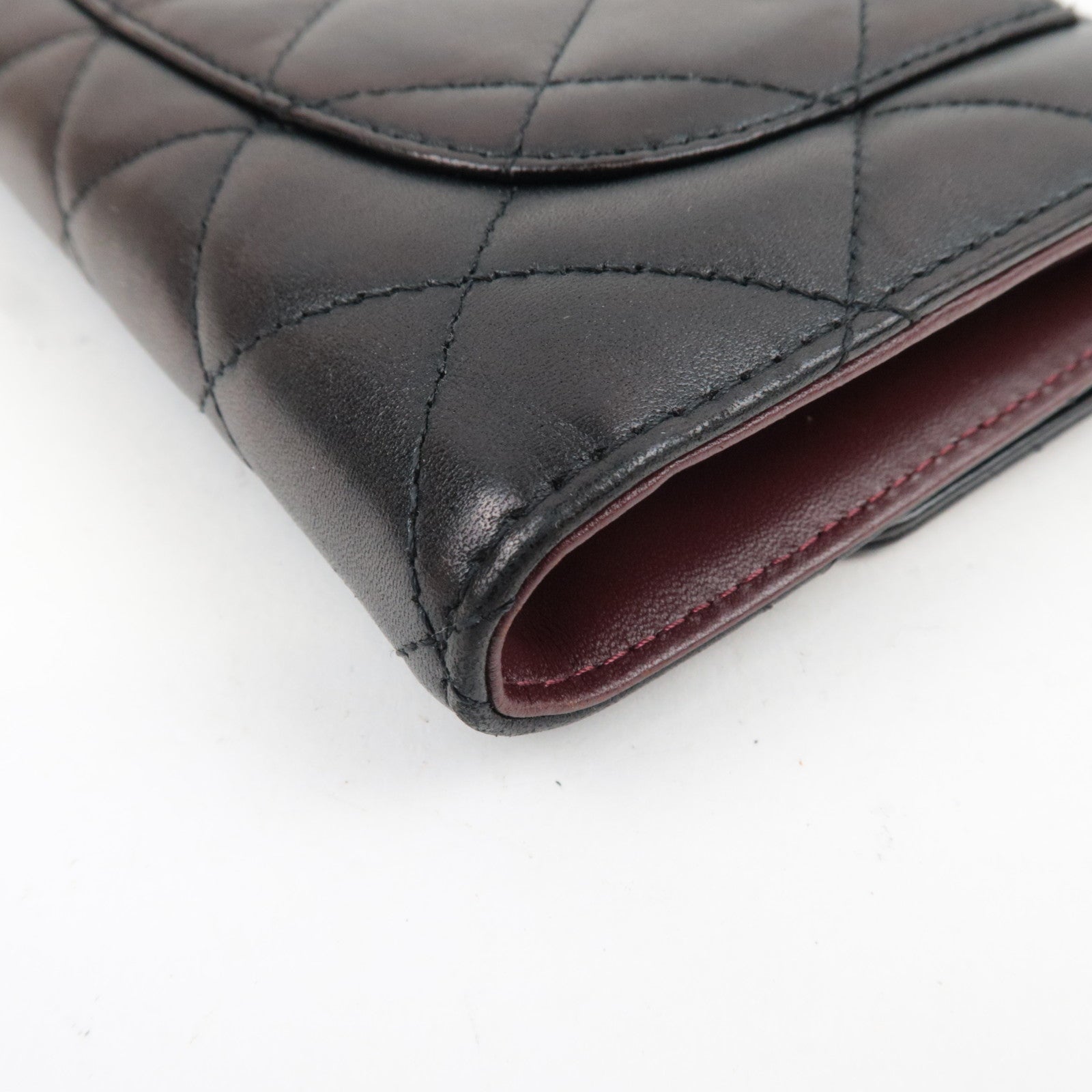 CHANEL Matelasse Tri-Fold Long Wallet Lambskin Black Silver HDW 14212311 *G card