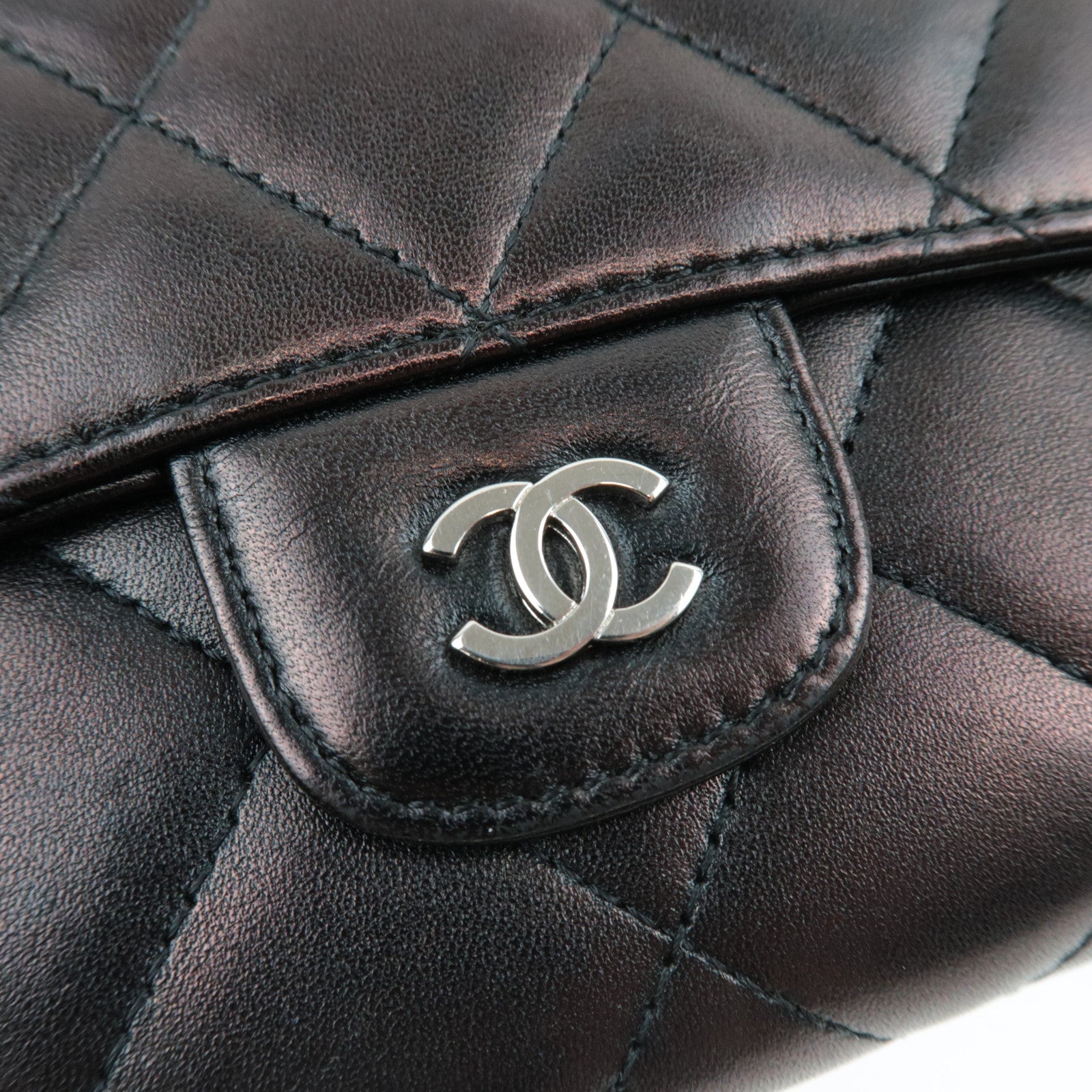 CHANEL Matelasse Tri-Fold Long Wallet Lambskin Black Silver HDW 14212311 *G card