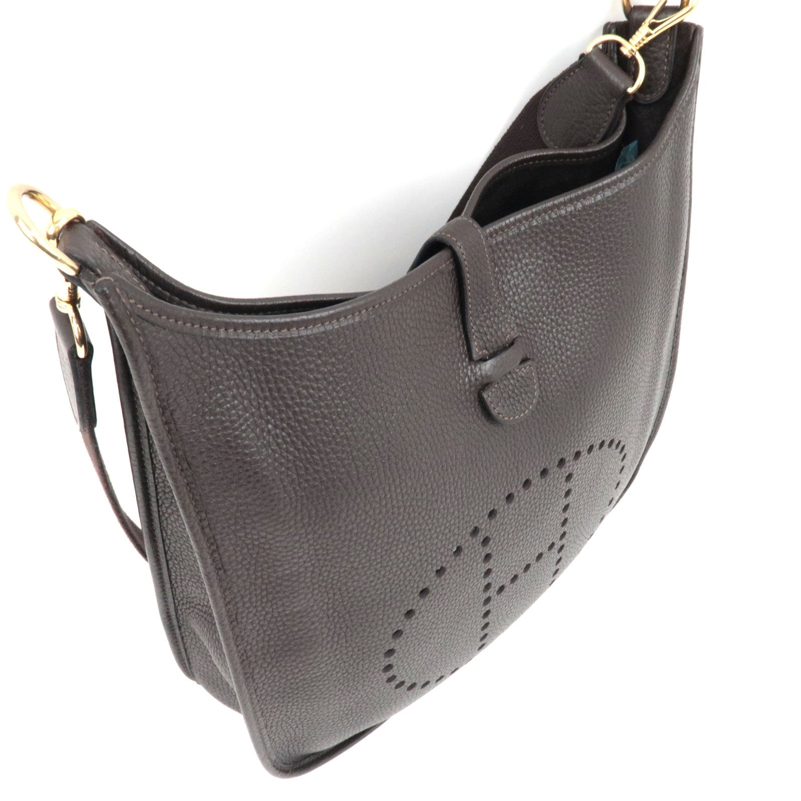 HERMES Evelyne 1GM Shoulder Bag □H Stamp (2004) Taurillon Clemence Brown Gold HDW