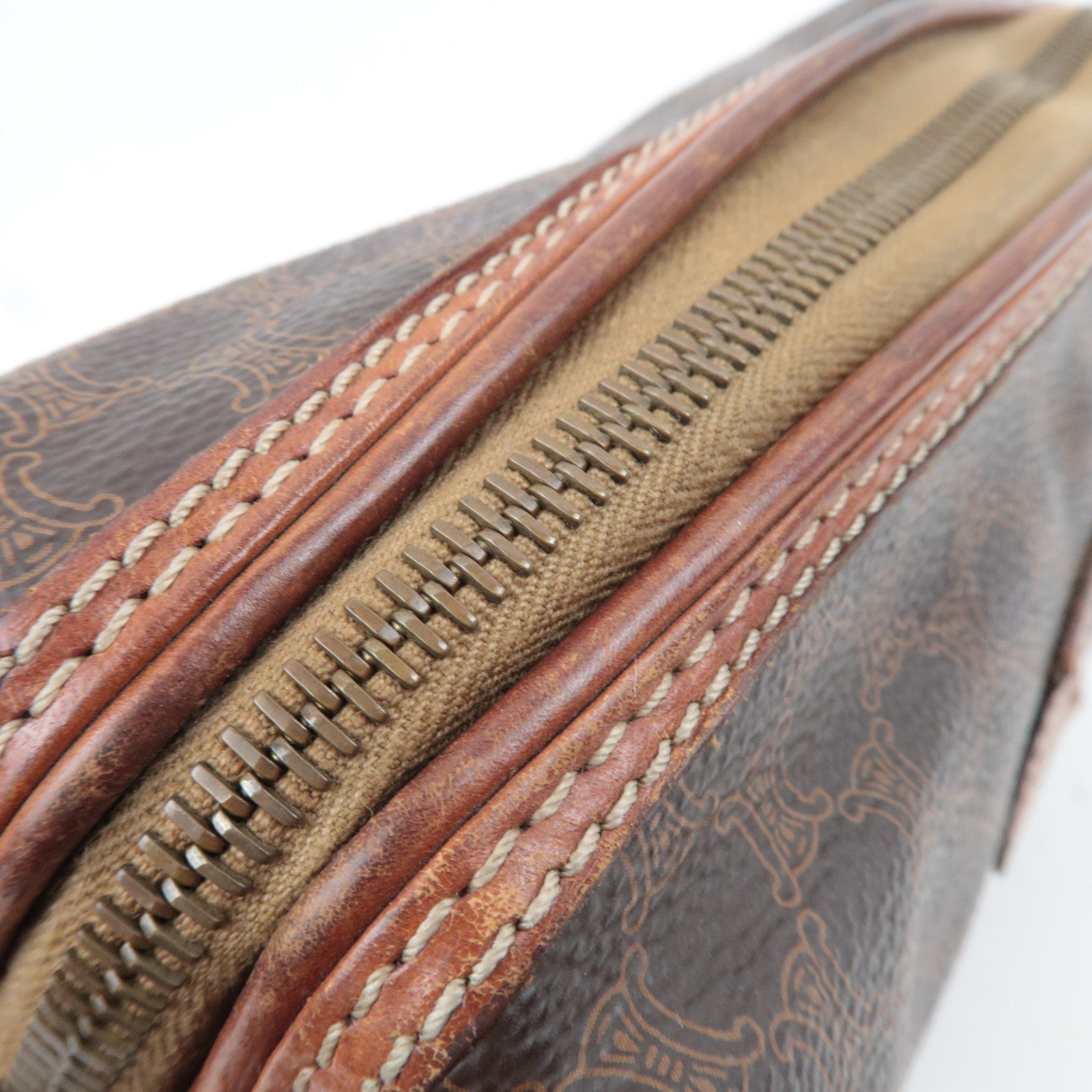 CELINE Macadam Cosmetic Pouch PVC Leather Brown