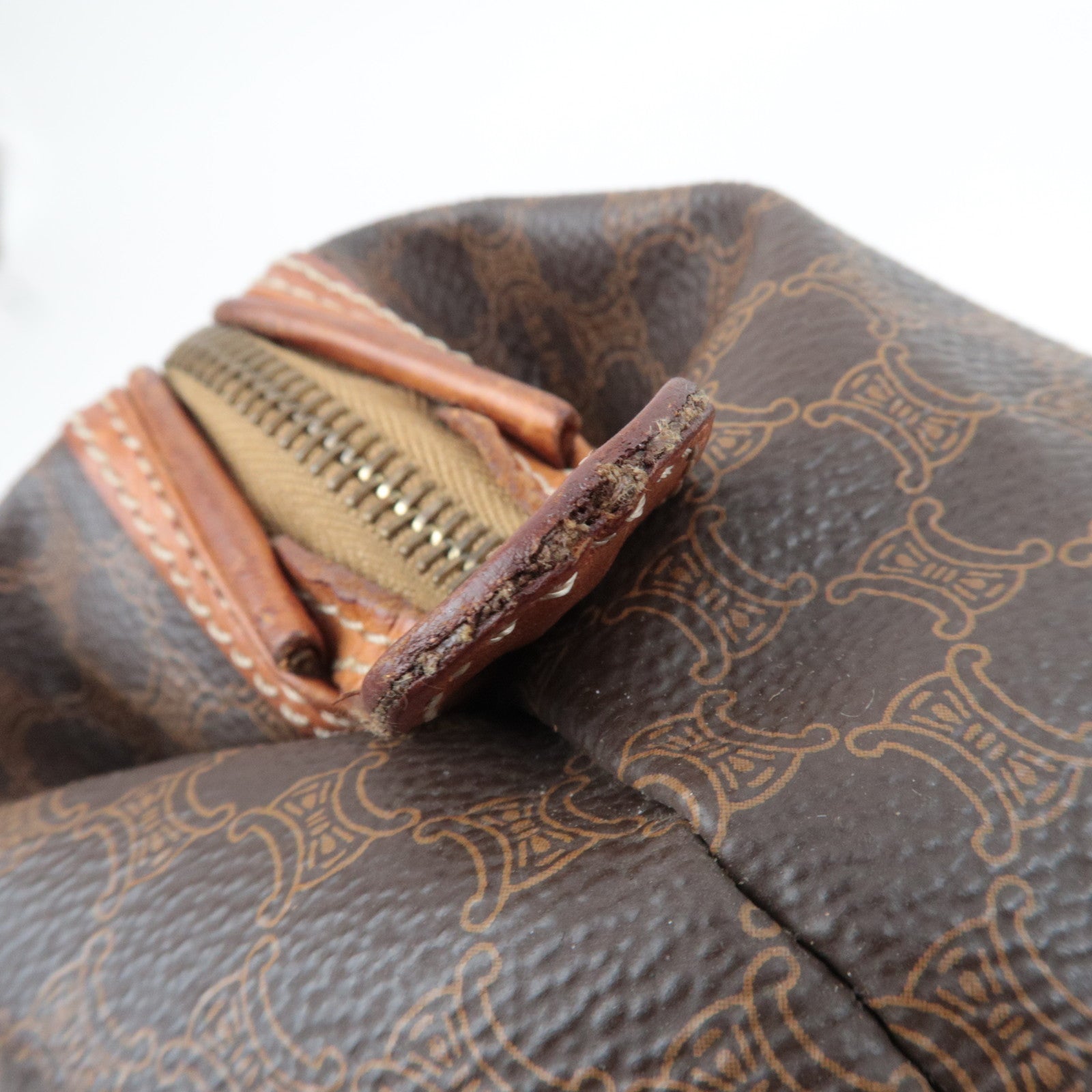 CELINE Macadam Cosmetic Pouch PVC Leather Brown