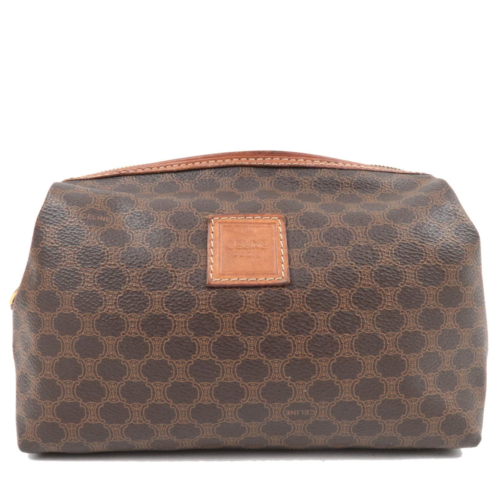 CELINE Macadam Cosmetic Pouch PVC Leather Brown81233