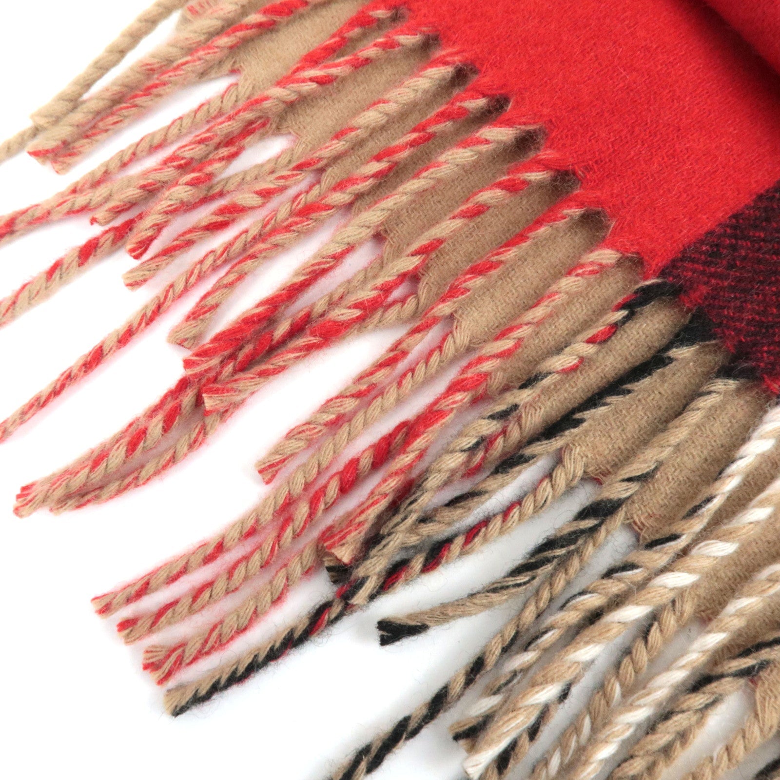 BURBERRY Stripe Reversible Scarf 100% Cashmere Red Beige