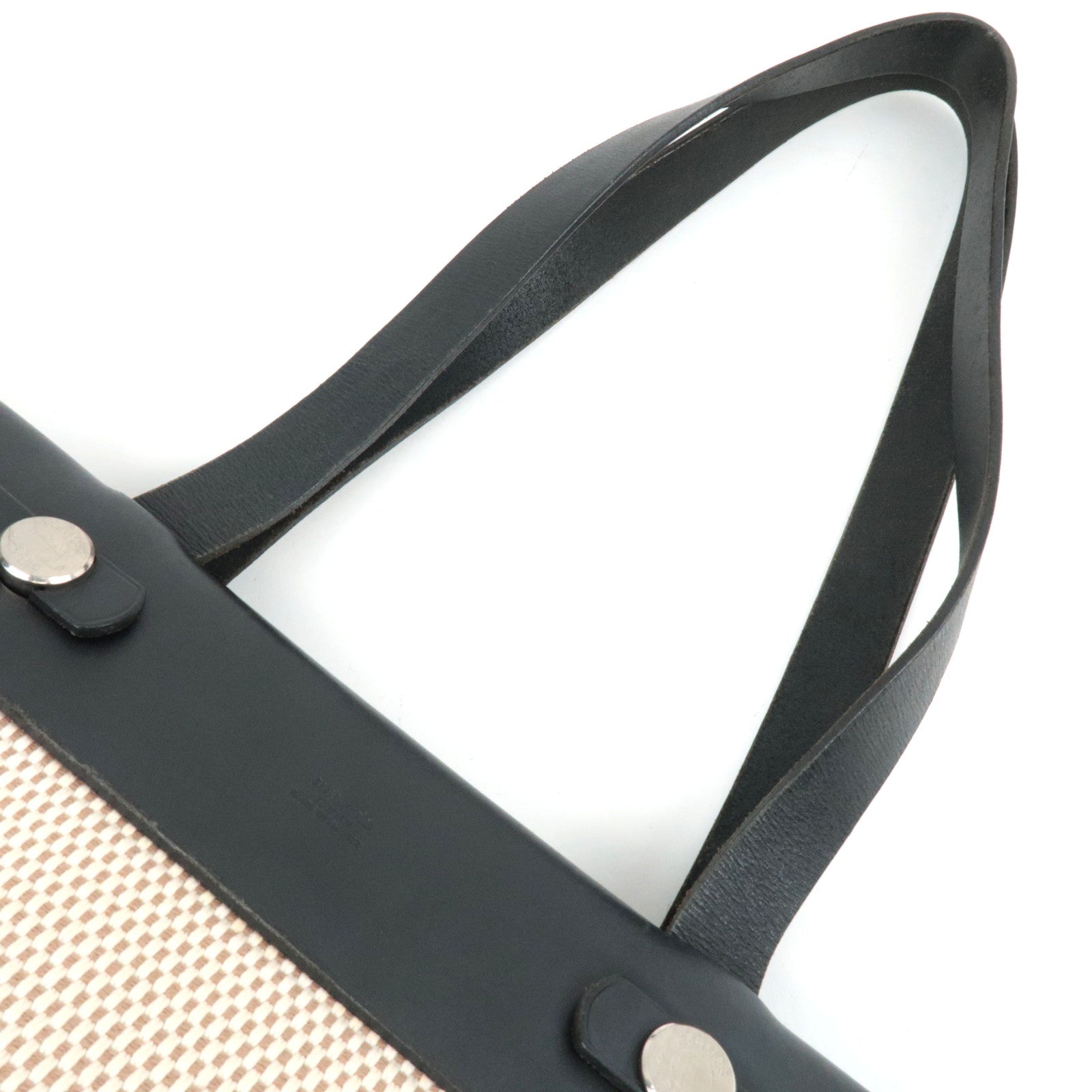 HERMES Her Bag Cabas PM □H Stamp (2004) Canvas Leather Beige Black *Spare bag