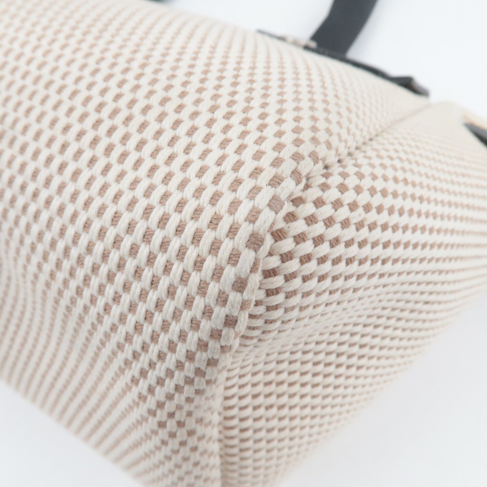 HERMES Her Bag Cabas PM □H Stamp (2004) Canvas Leather Beige Black *Spare bag