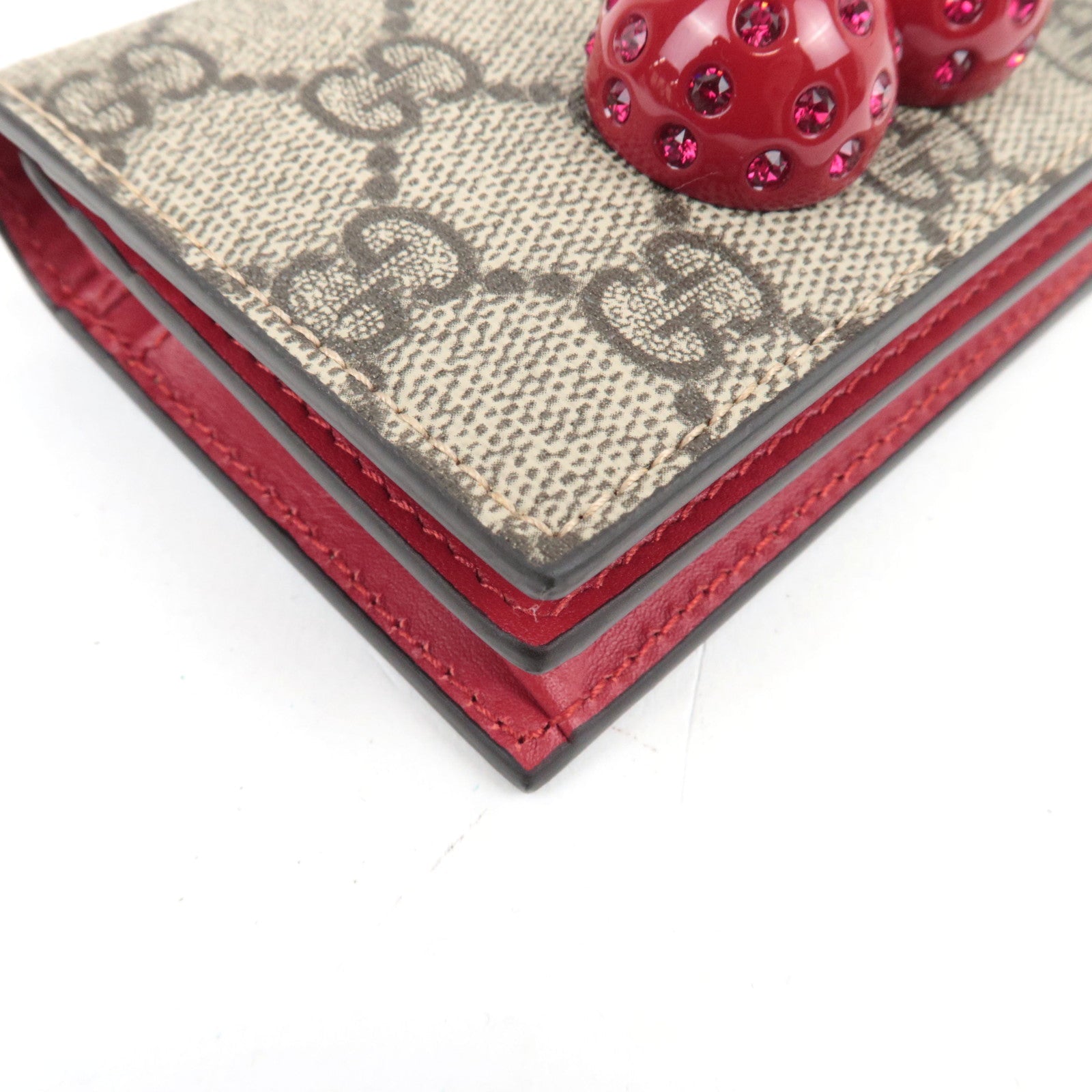GUCCI GG Supreme Cherry Bifold Wallet Beige Red 476050 *Box, Dust bag