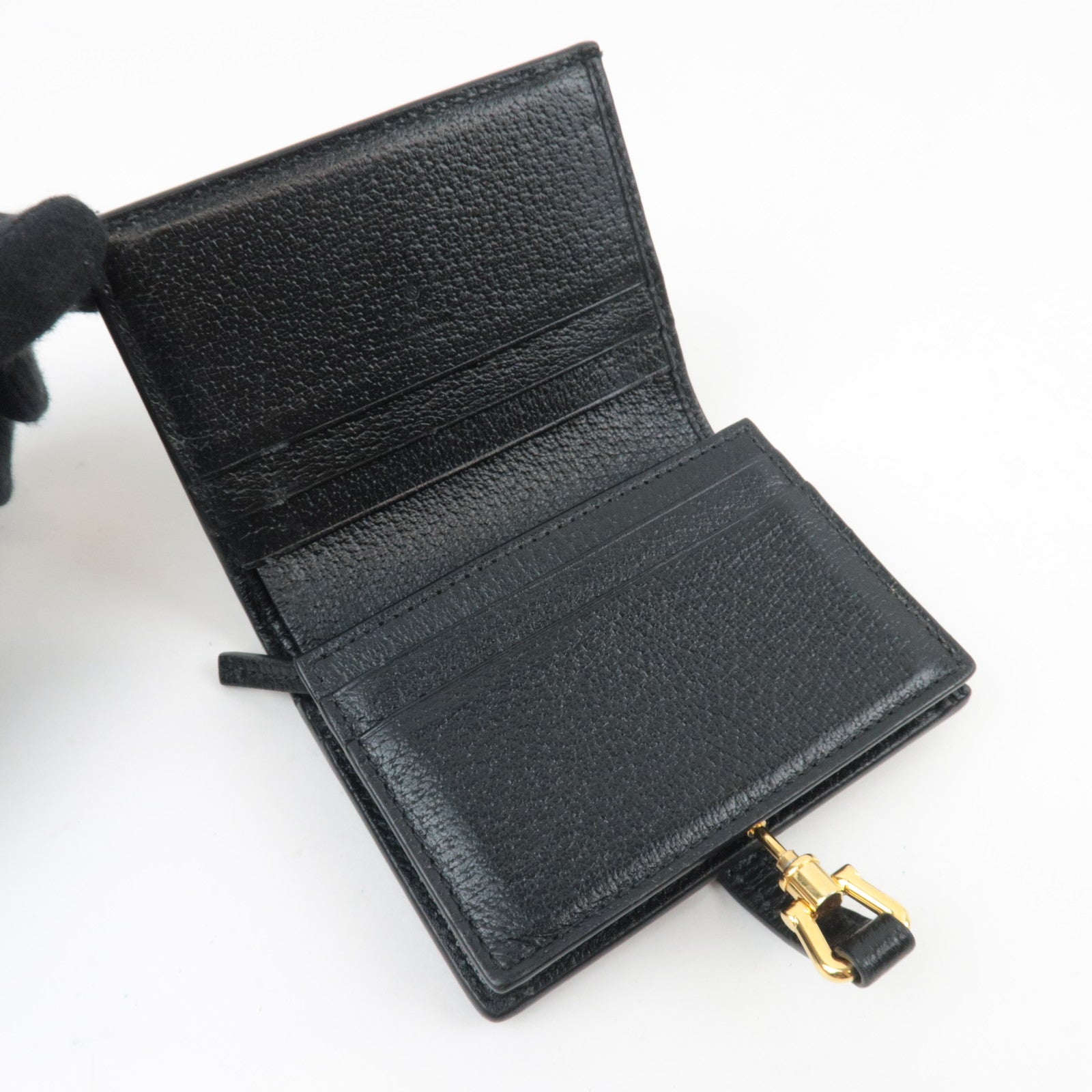 GUCCI New Jackie Bifold Wallet GG Denim Leather Black 645536