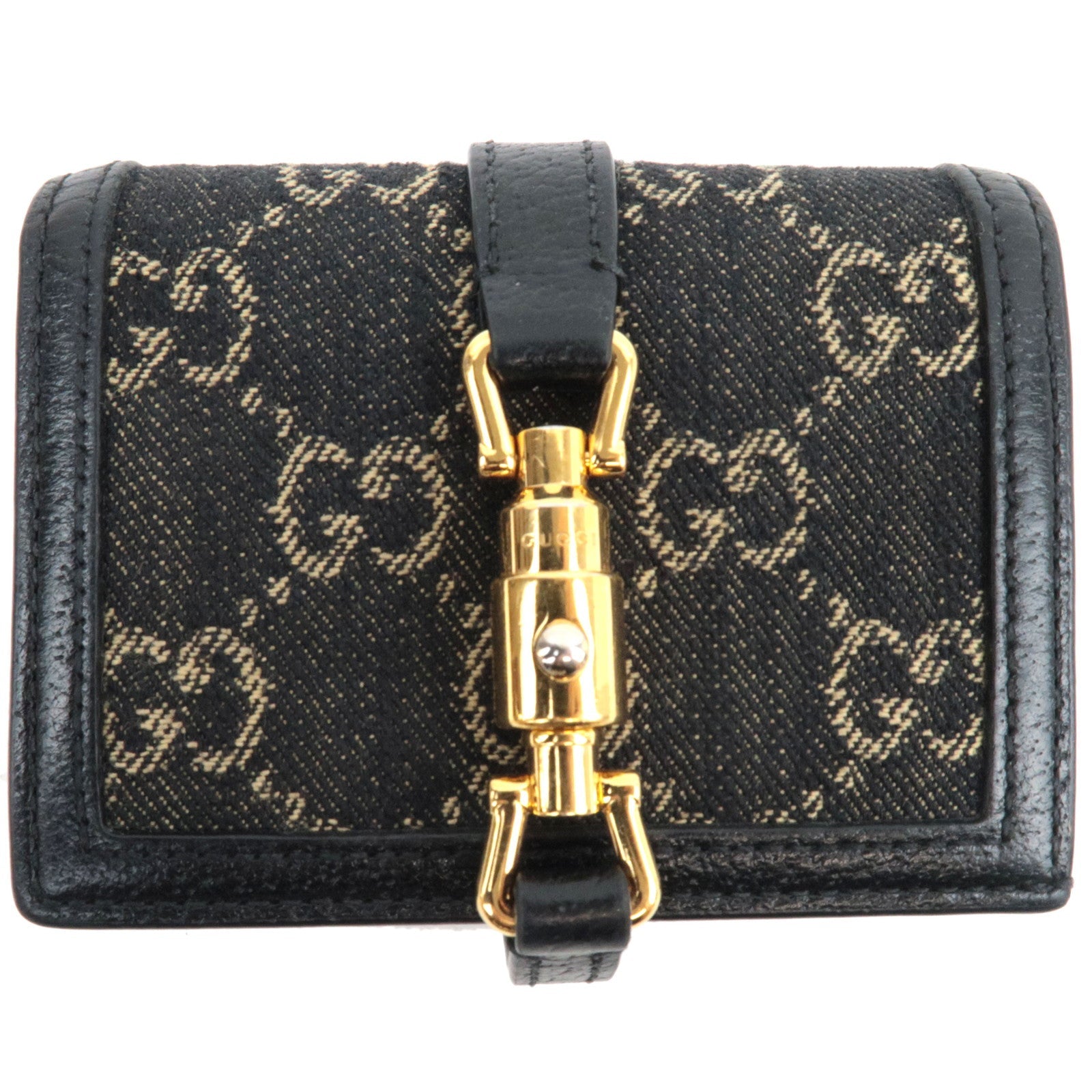 GUCCI New Jackie Bifold Wallet GG Denim Leather Black 64553681342