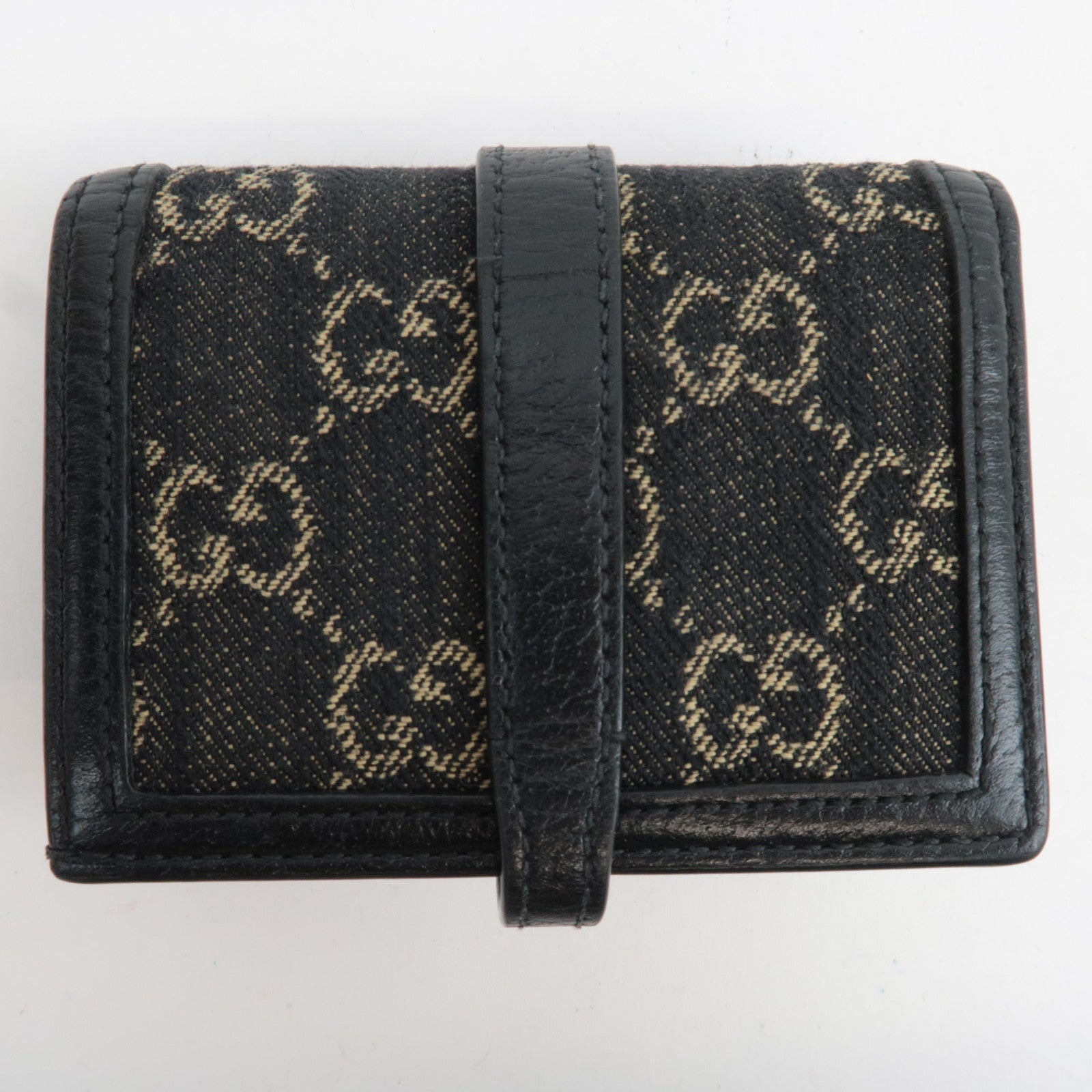 GUCCI New Jackie Bifold Wallet GG Denim Leather Black 645536