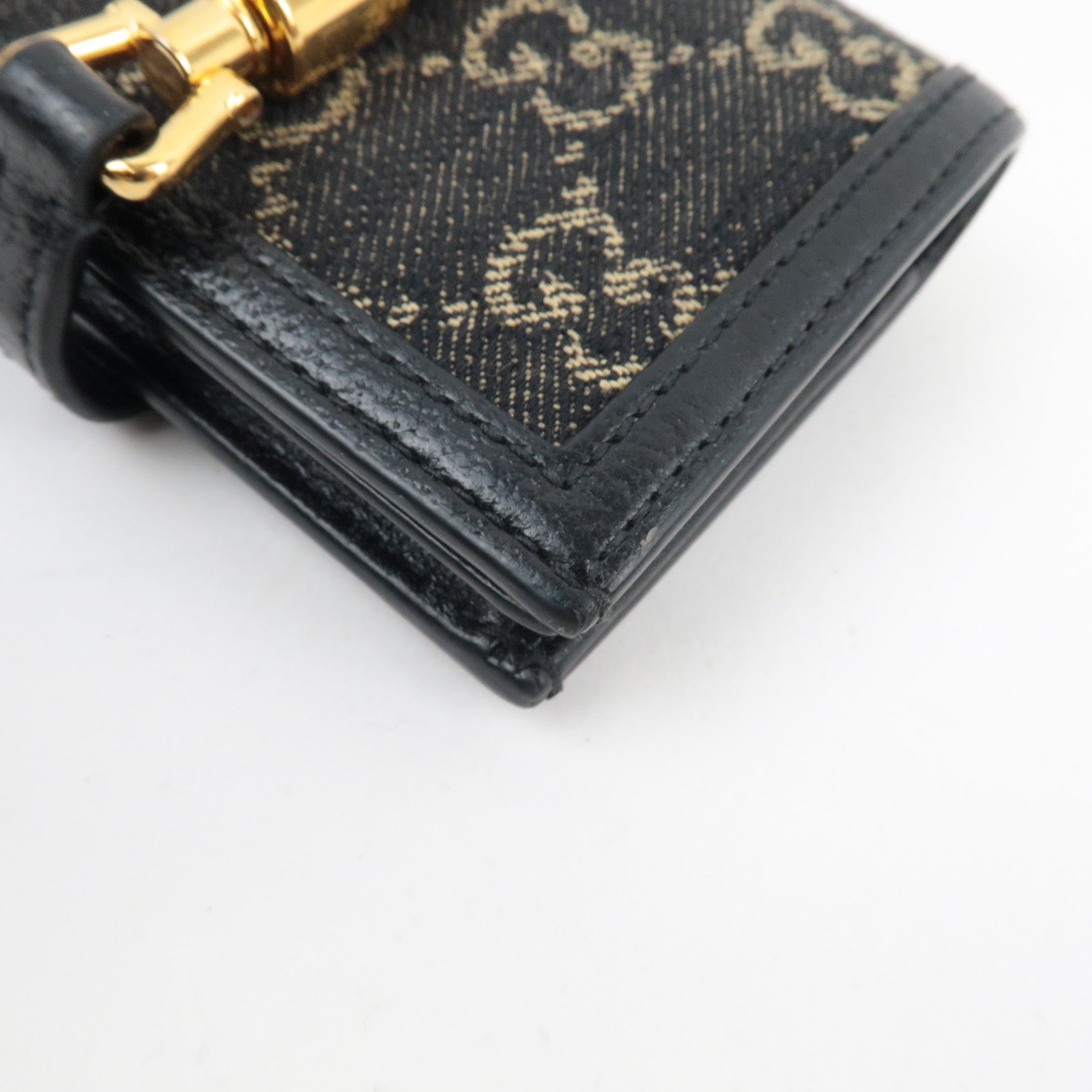 GUCCI New Jackie Bifold Wallet GG Denim Leather Black 645536