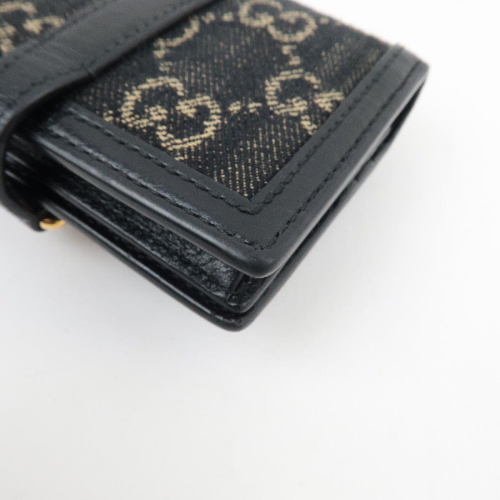 GUCCI New Jackie Bifold Wallet GG Denim Leather Black 645536