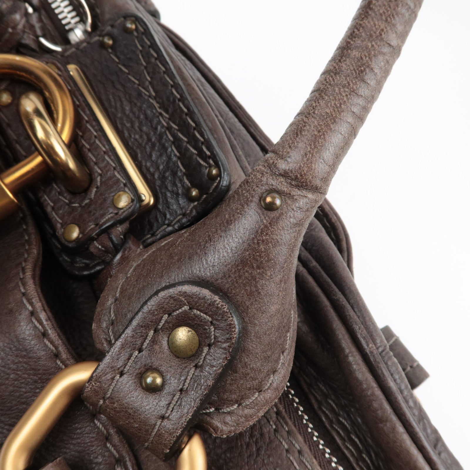 Chloe Paddington Large Double Zipper Bowling Handbag Leather Brown *Key Lock