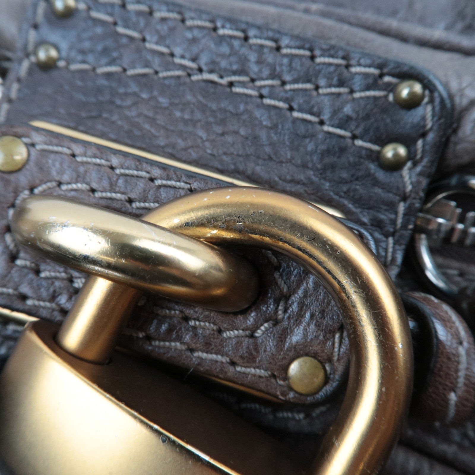 Chloe Paddington Large Double Zipper Bowling Handbag Leather Brown *Key Lock