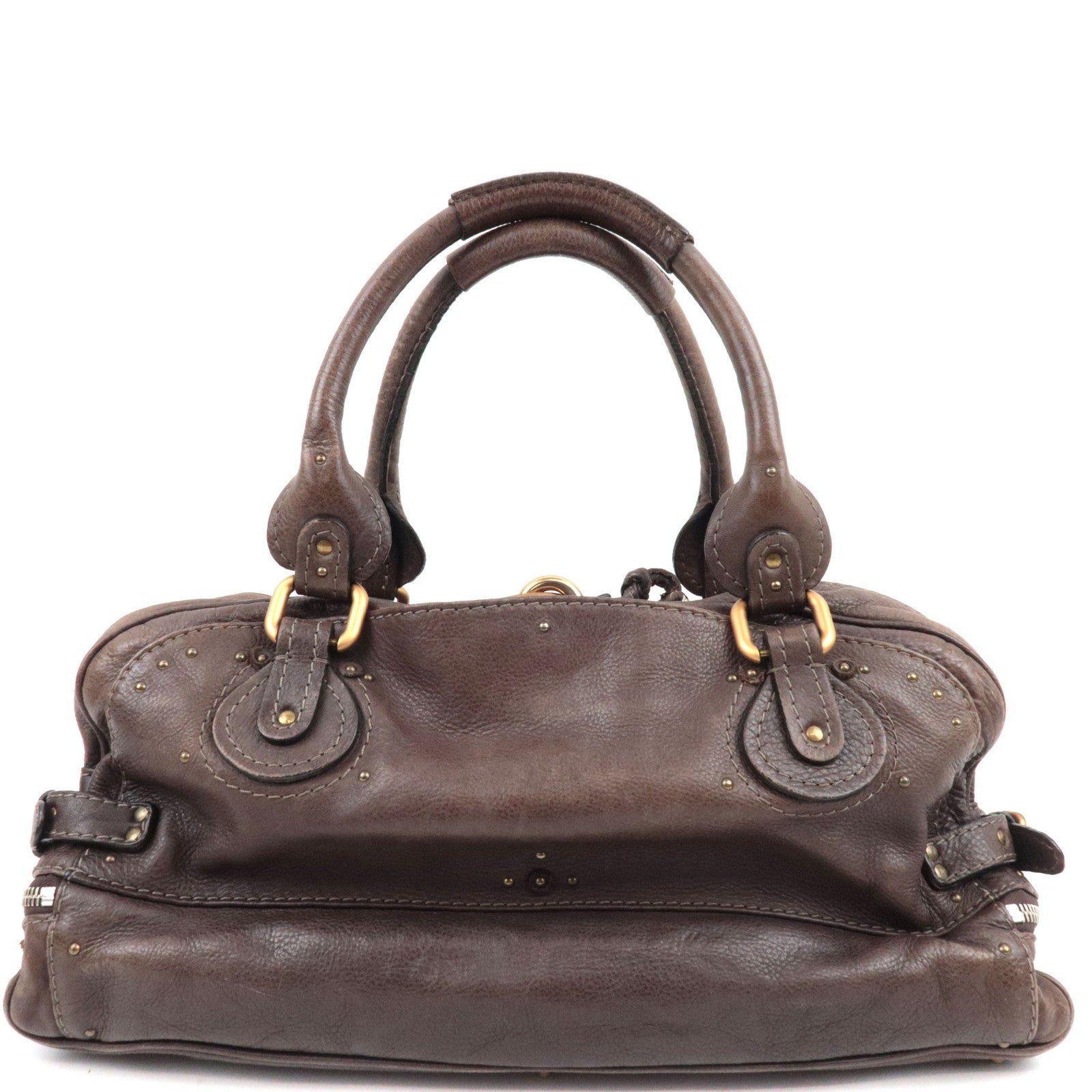 Chloe Paddington Large Double Zipper Bowling Handbag Leather Brown *Key Lock