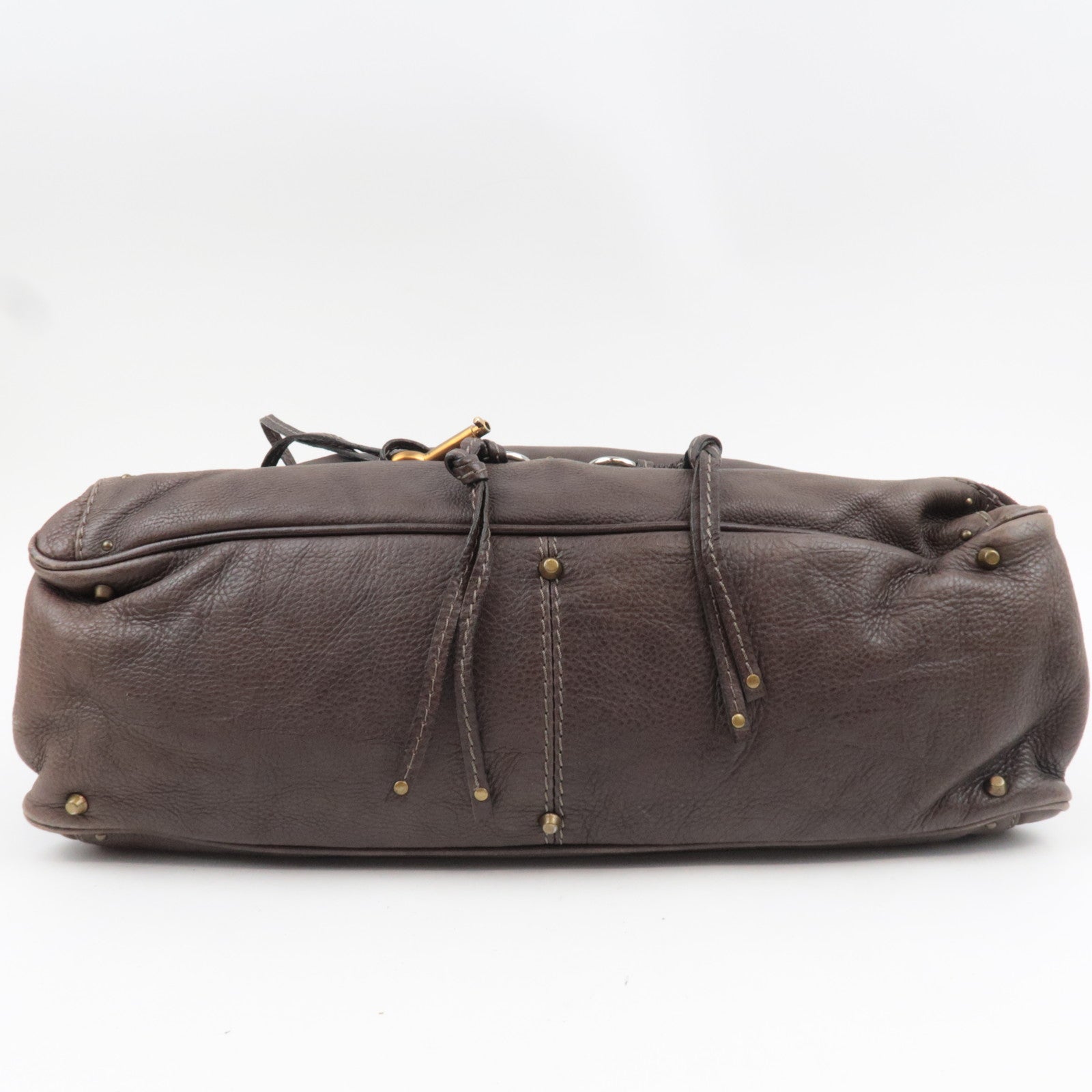 Chloe Paddington Large Double Zipper Bowling Handbag Leather Brown *Key Lock