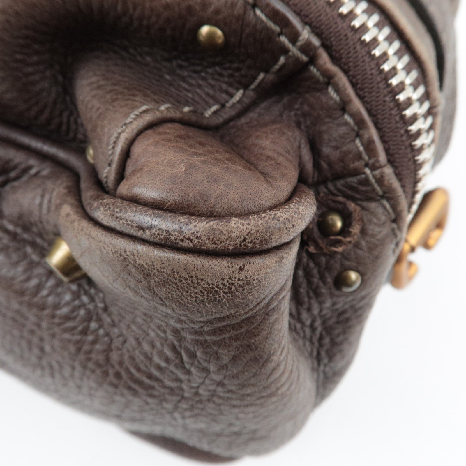 Chloe Paddington Large Double Zipper Bowling Handbag Leather Brown *Key Lock