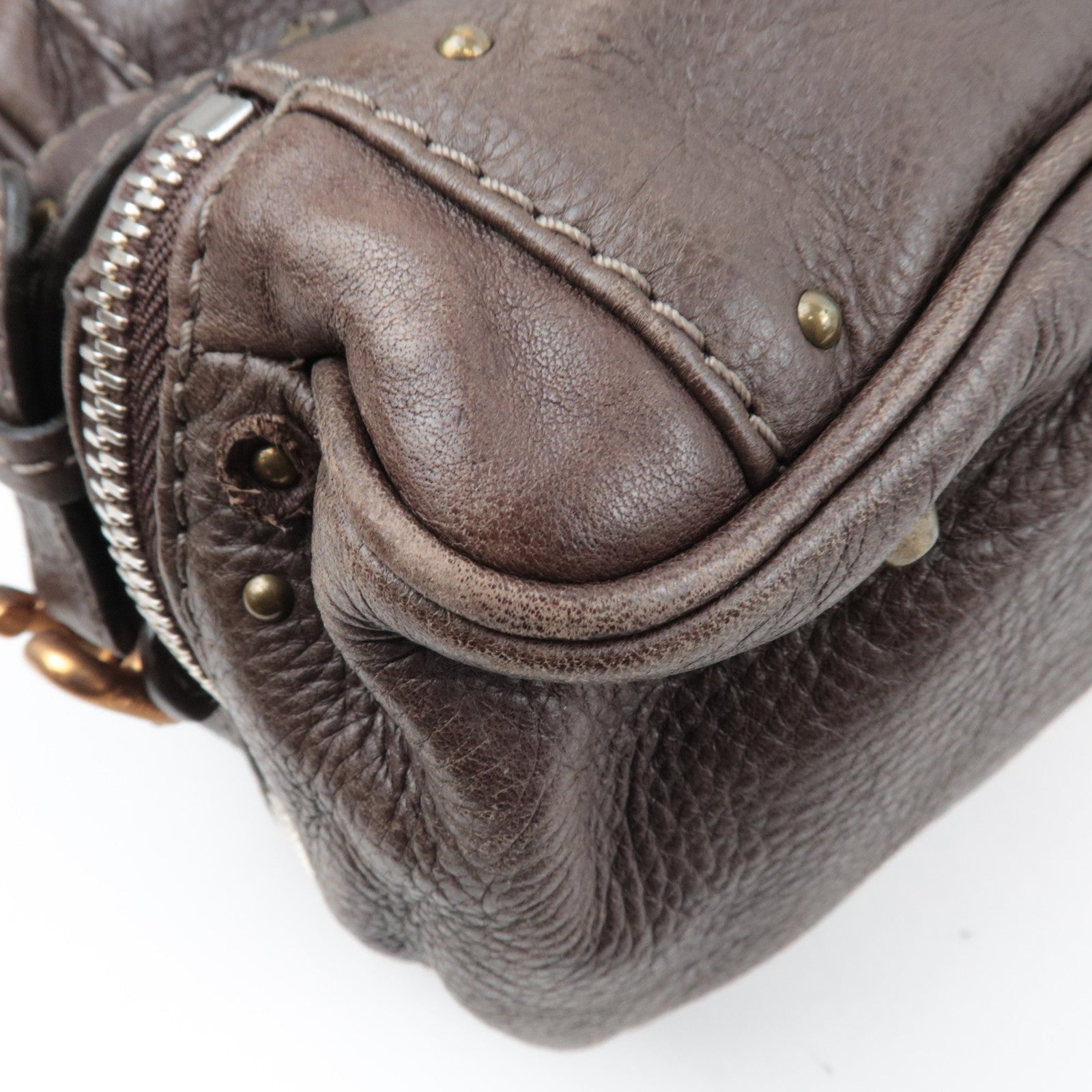 Chloe Paddington Large Double Zipper Bowling Handbag Leather Brown *Key Lock