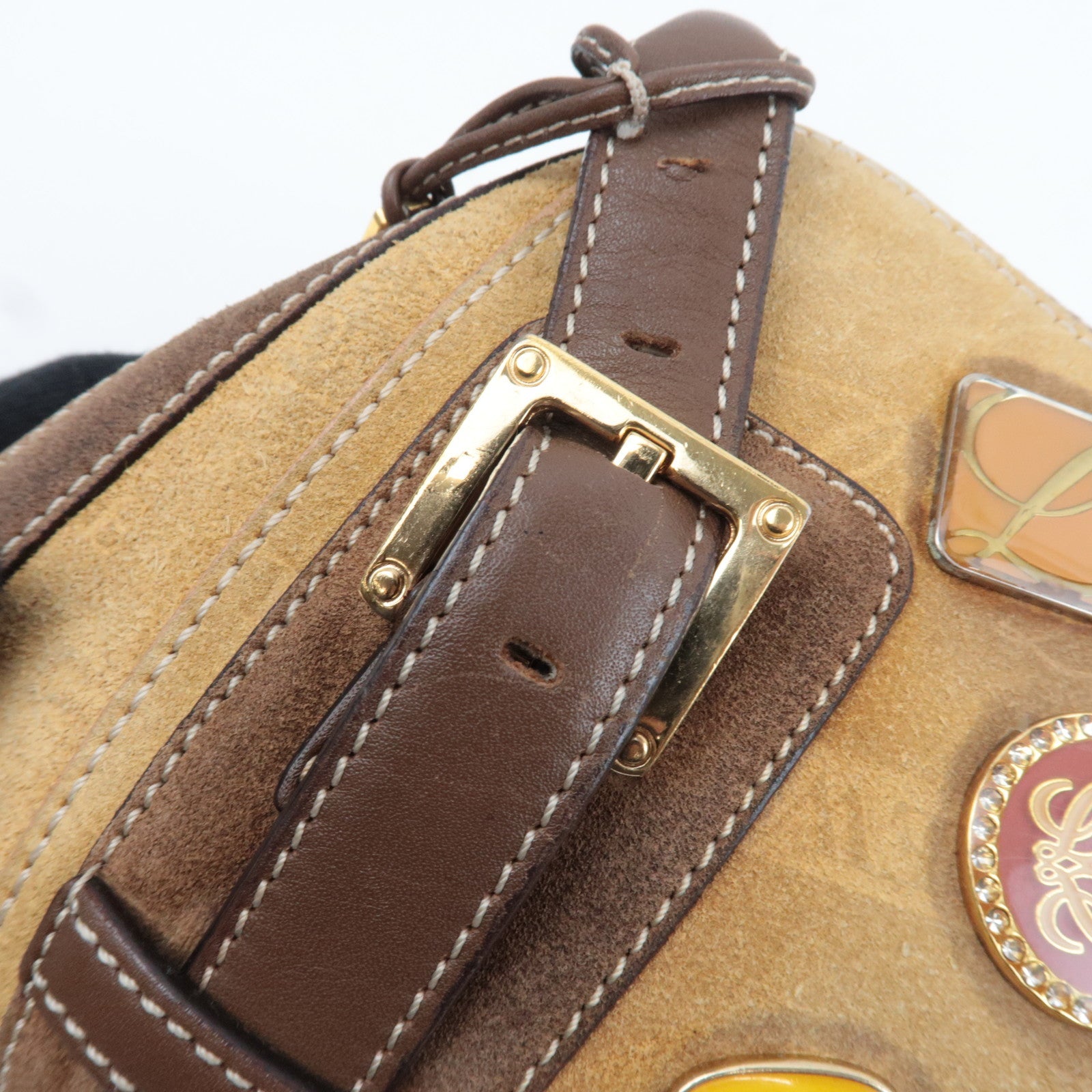 LOEWE 160th Anniversary Pins Bag Suede Leather Brown Beige