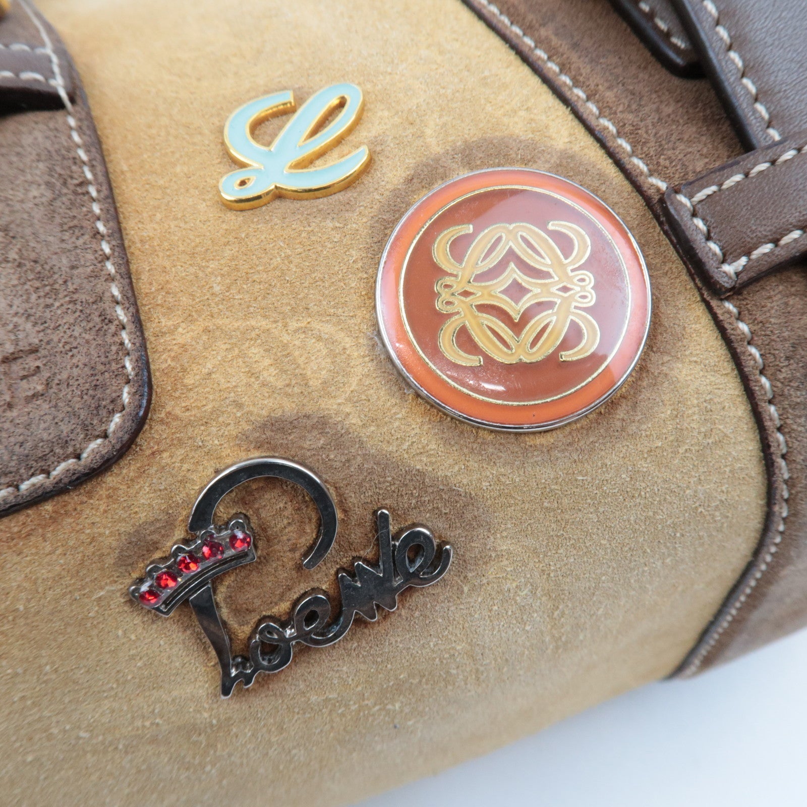 LOEWE 160th Anniversary Pins Bag Suede Leather Brown Beige