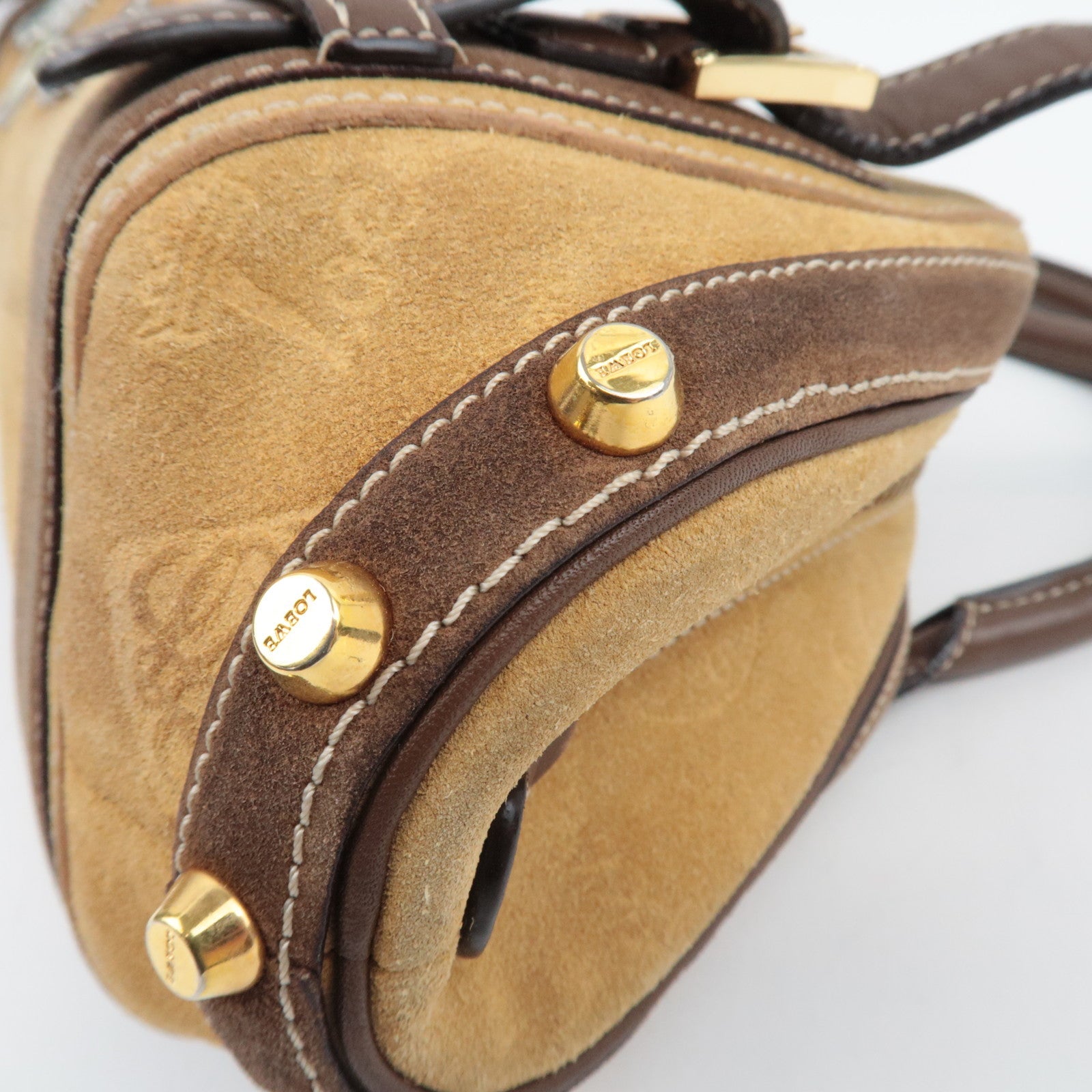 LOEWE 160th Anniversary Pins Bag Suede Leather Brown Beige