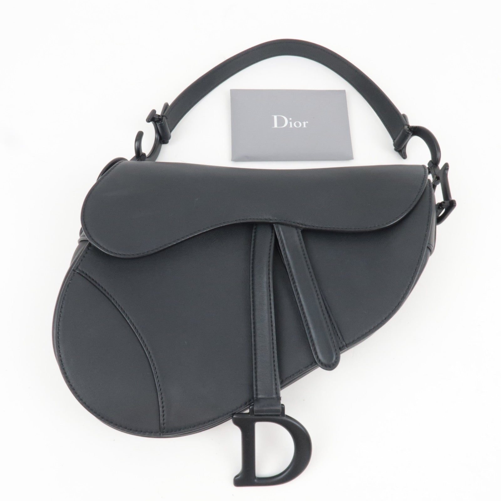 Christian Dior Saddle Bag One-Shoulder Bag Calf Leather All Black *G card