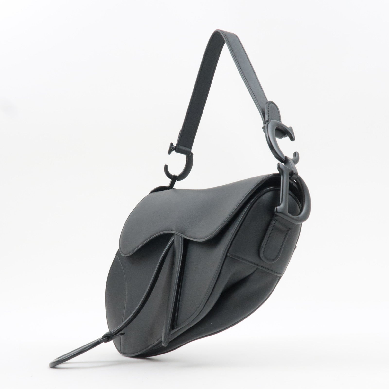 Christian Dior Saddle Bag One-Shoulder Bag Calf Leather All Black *G card