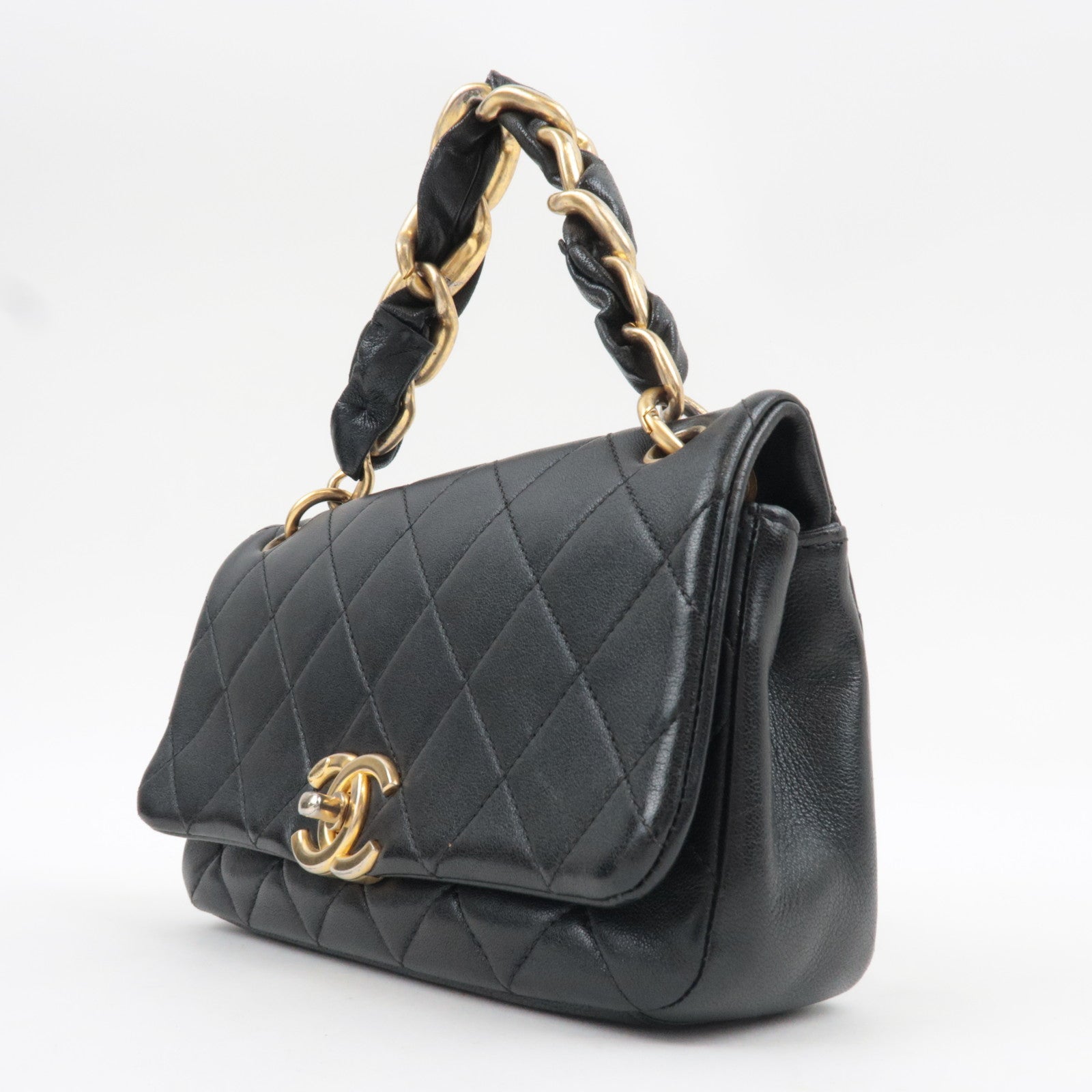 CHANEL Matelasse 2Way Chain Shoulder Bag Lambskin Black Gold HDW 30993840 *G card