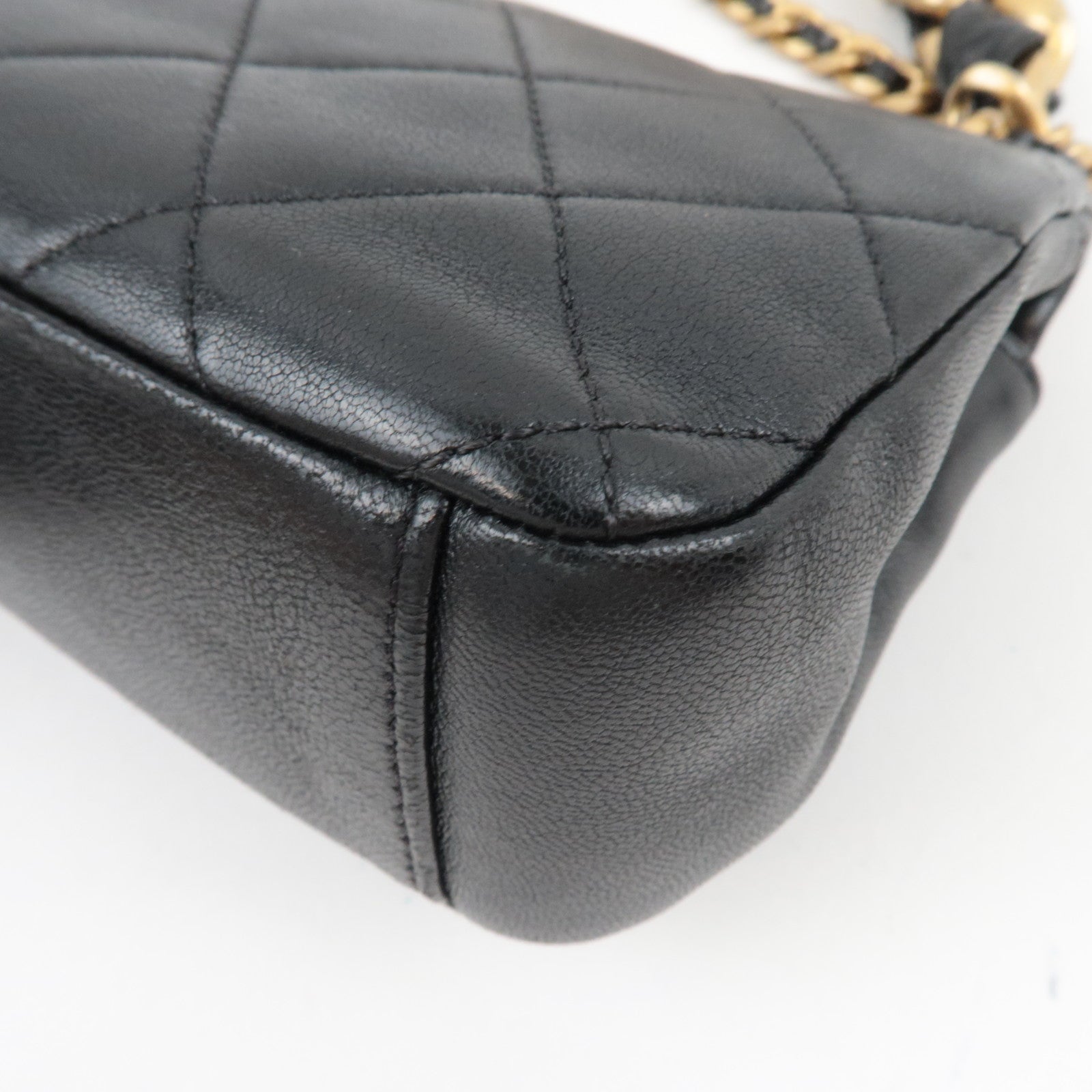 CHANEL Matelasse 2Way Chain Shoulder Bag Lambskin Black Gold HDW 30993840 *G card
