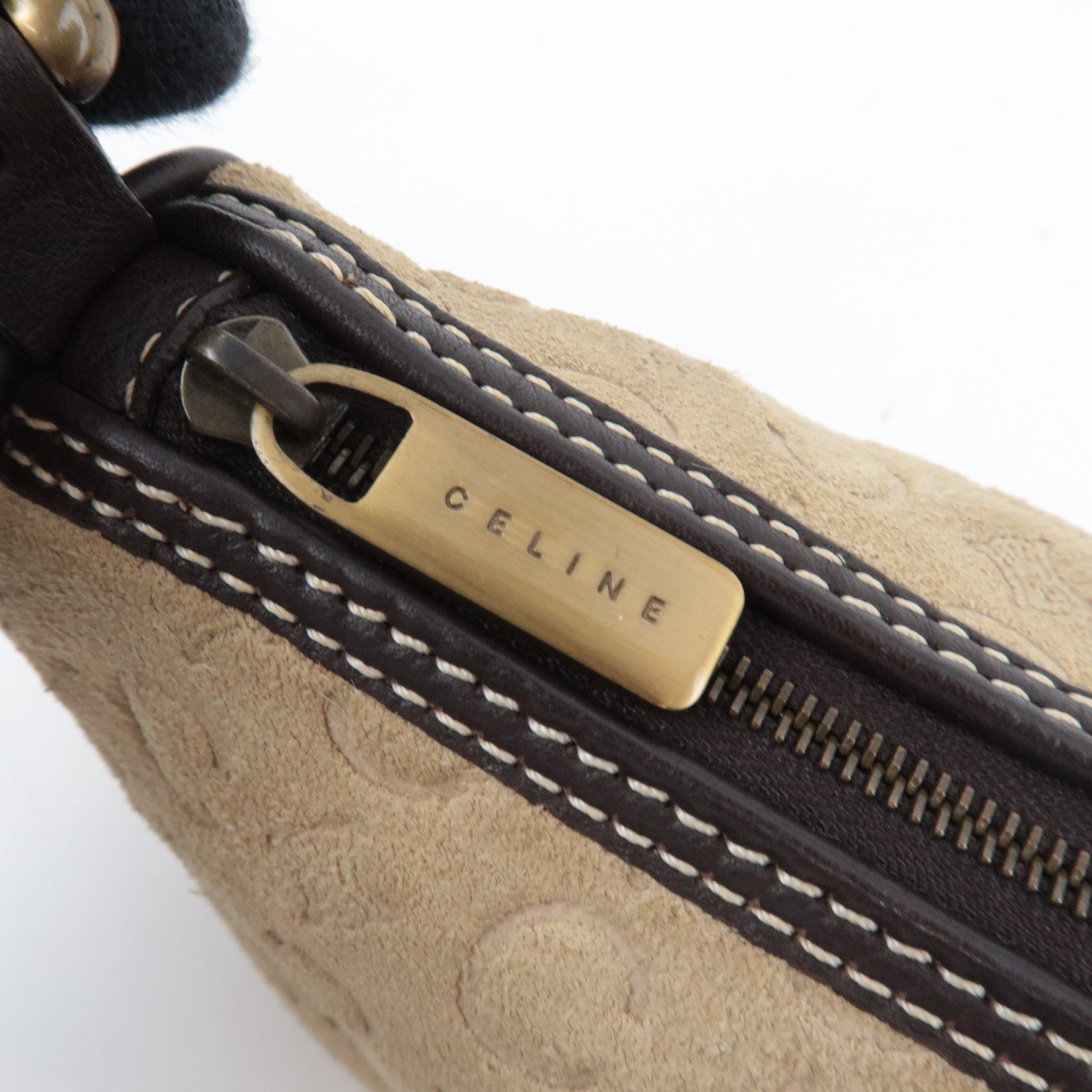 CELINE C Macadam Handbag Suede Leather Beige Brown *Dust bag