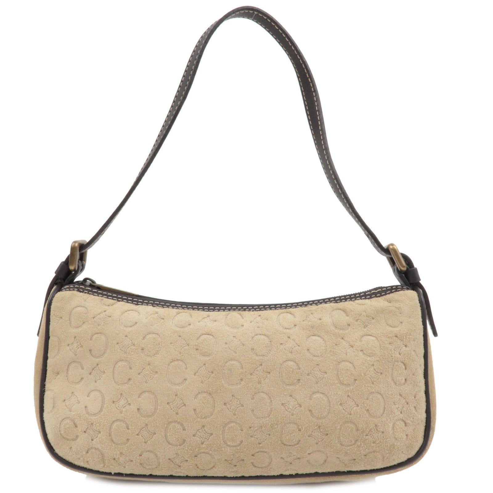 CELINE C Macadam Handbag Suede Leather Beige Brown *Dust bag81473