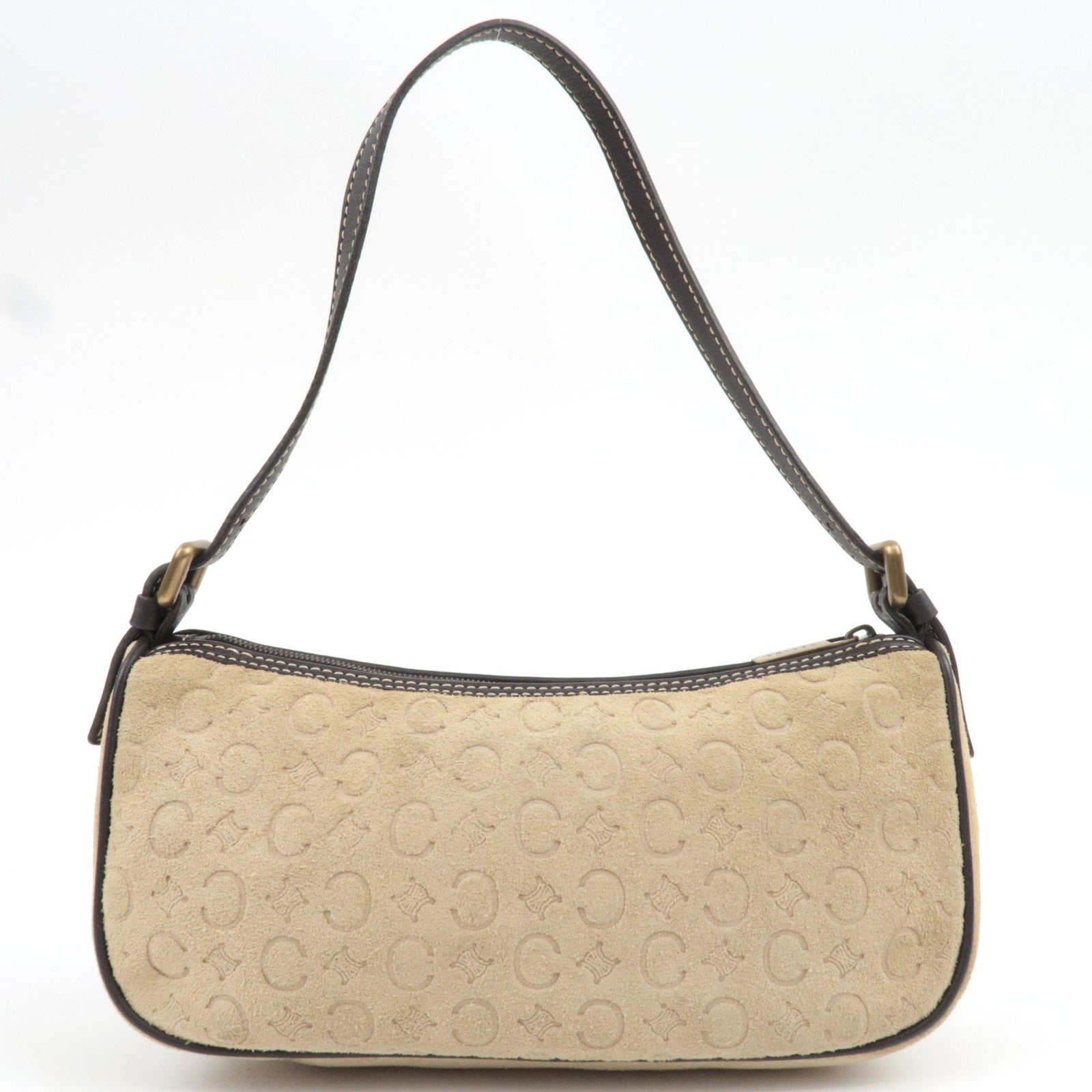 CELINE C Macadam Handbag Suede Leather Beige Brown *Dust bag