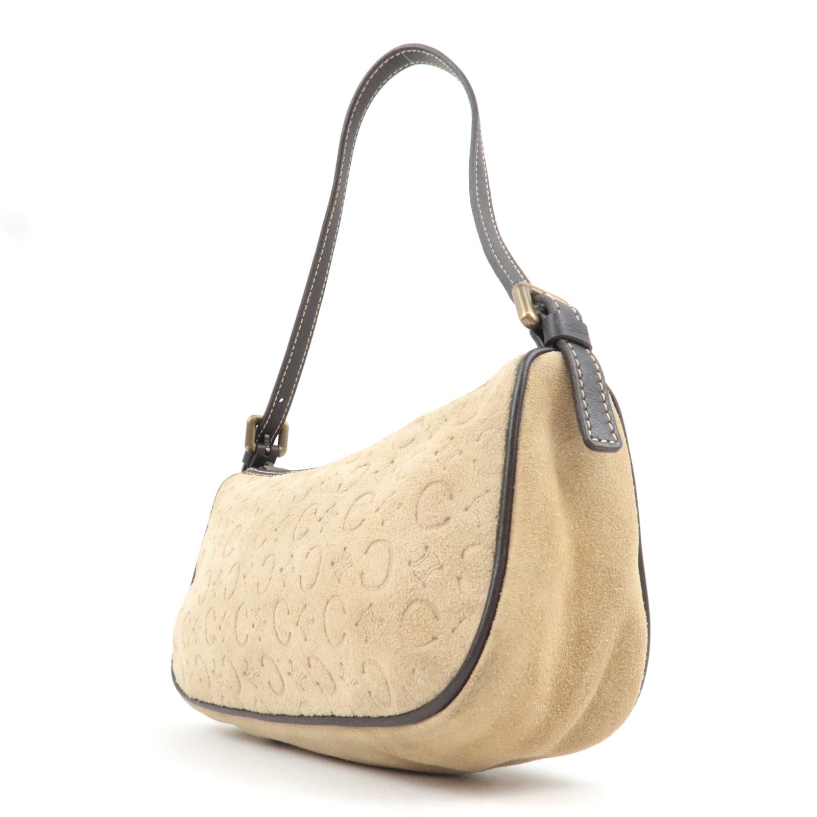 CELINE C Macadam Handbag Suede Leather Beige Brown *Dust bag