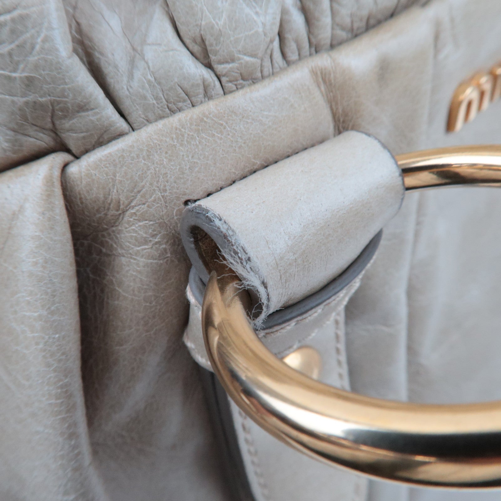 MIU MIU 2Way Handbag Leather Beige *Dust bag